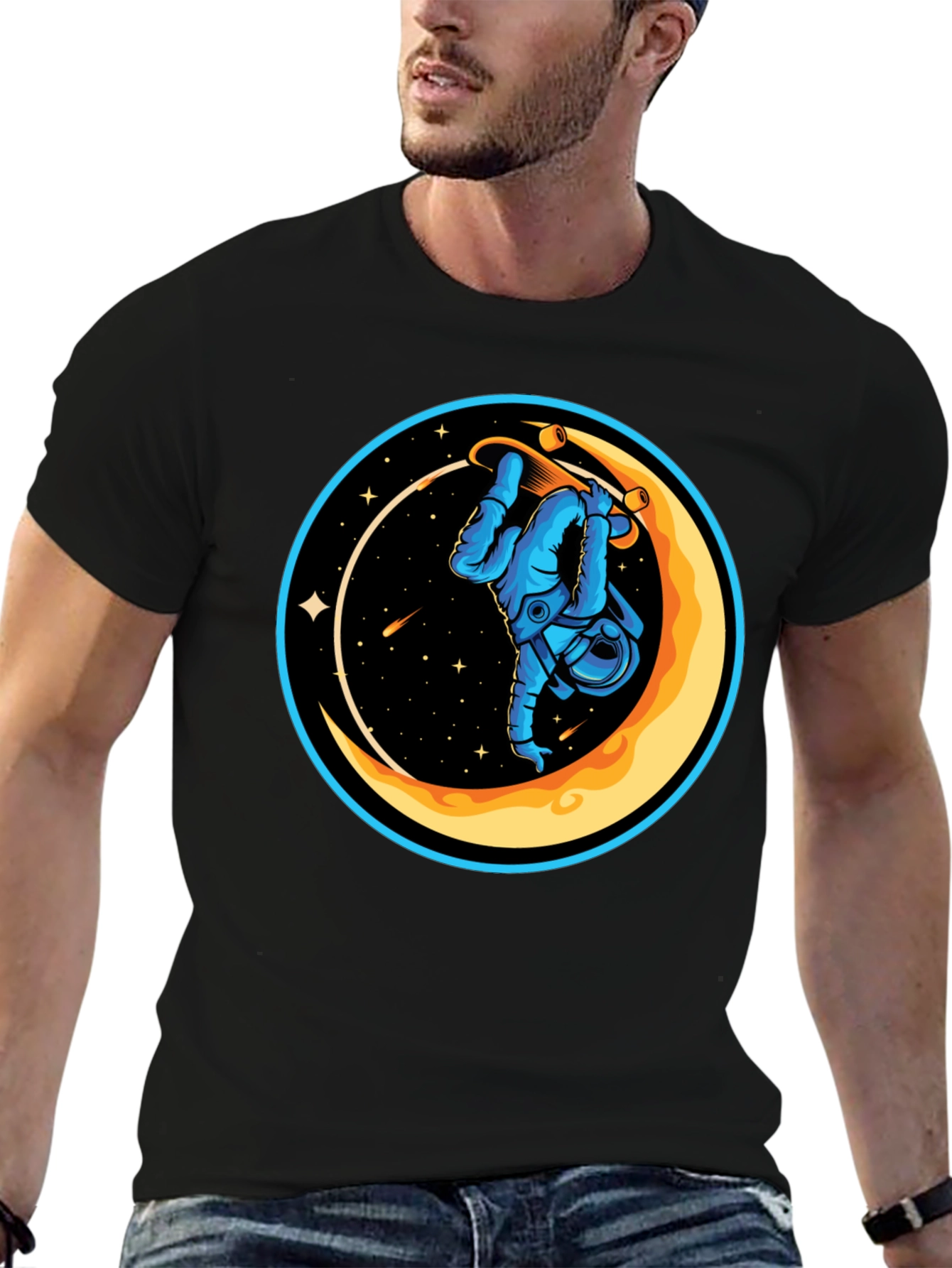 Astronaut Skateboard Moon Graphic T-Shirt
