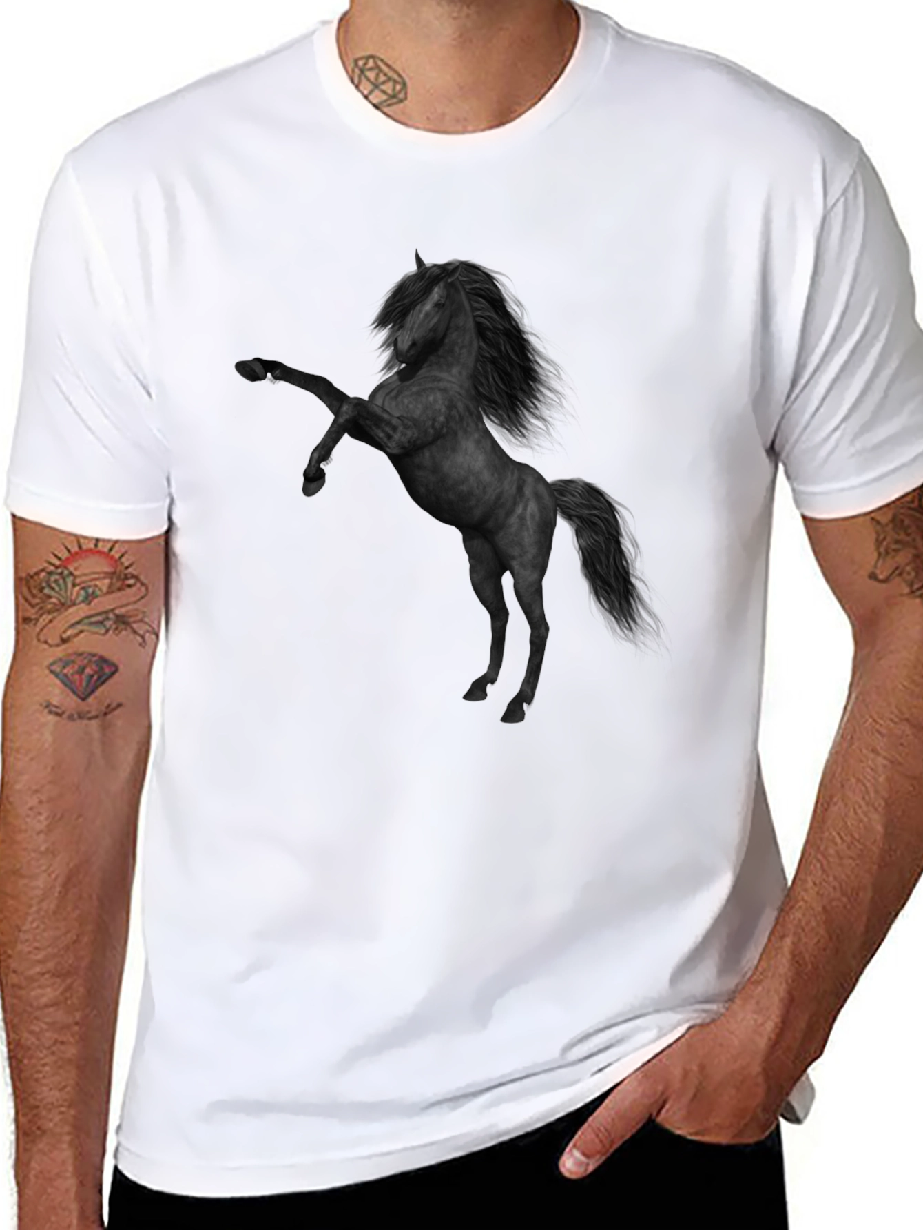 Black Horse Graphic Tee - Stylish Mens T-Shirt