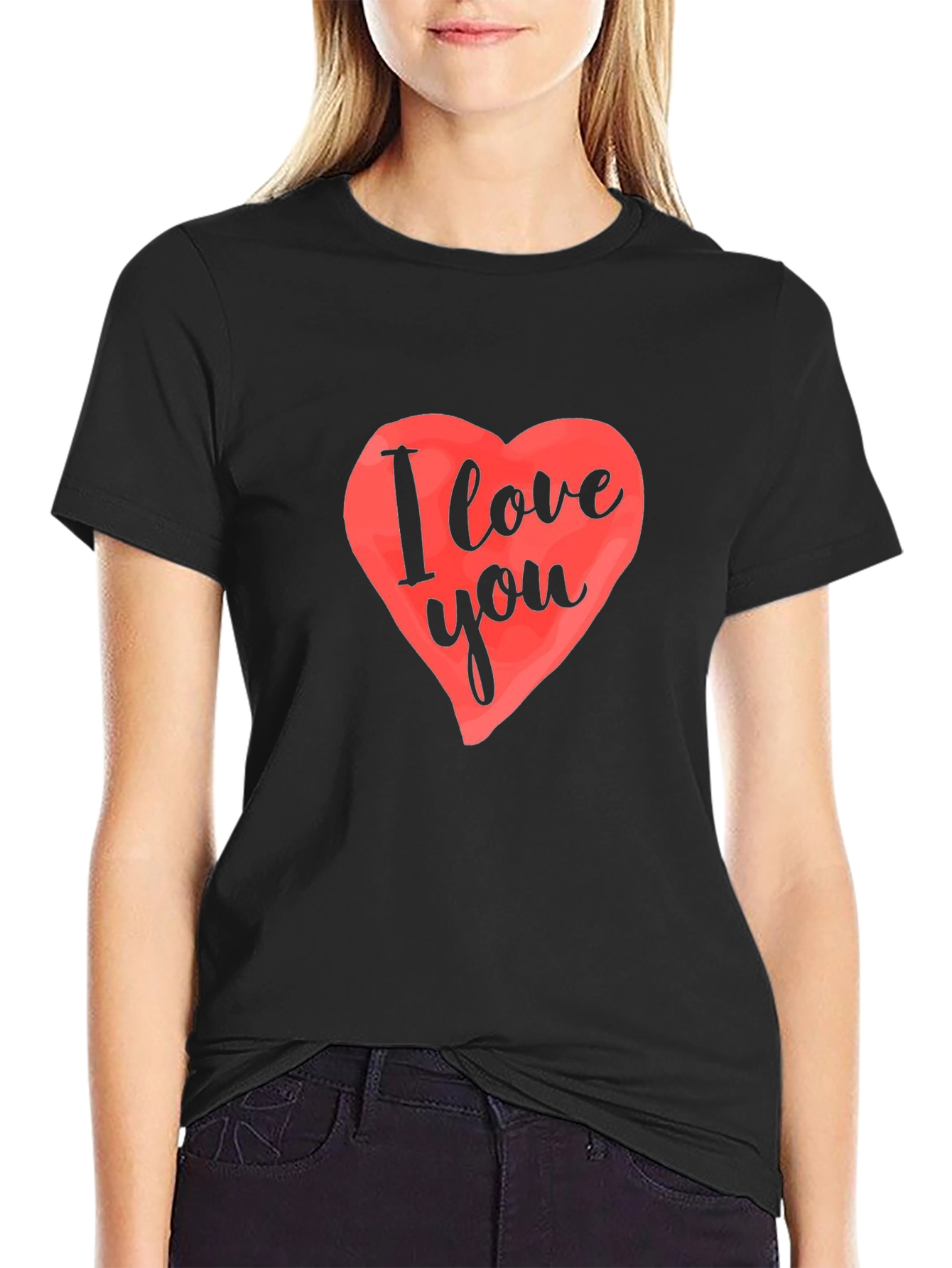 I Love You Heart Graphic Black T-Shirt