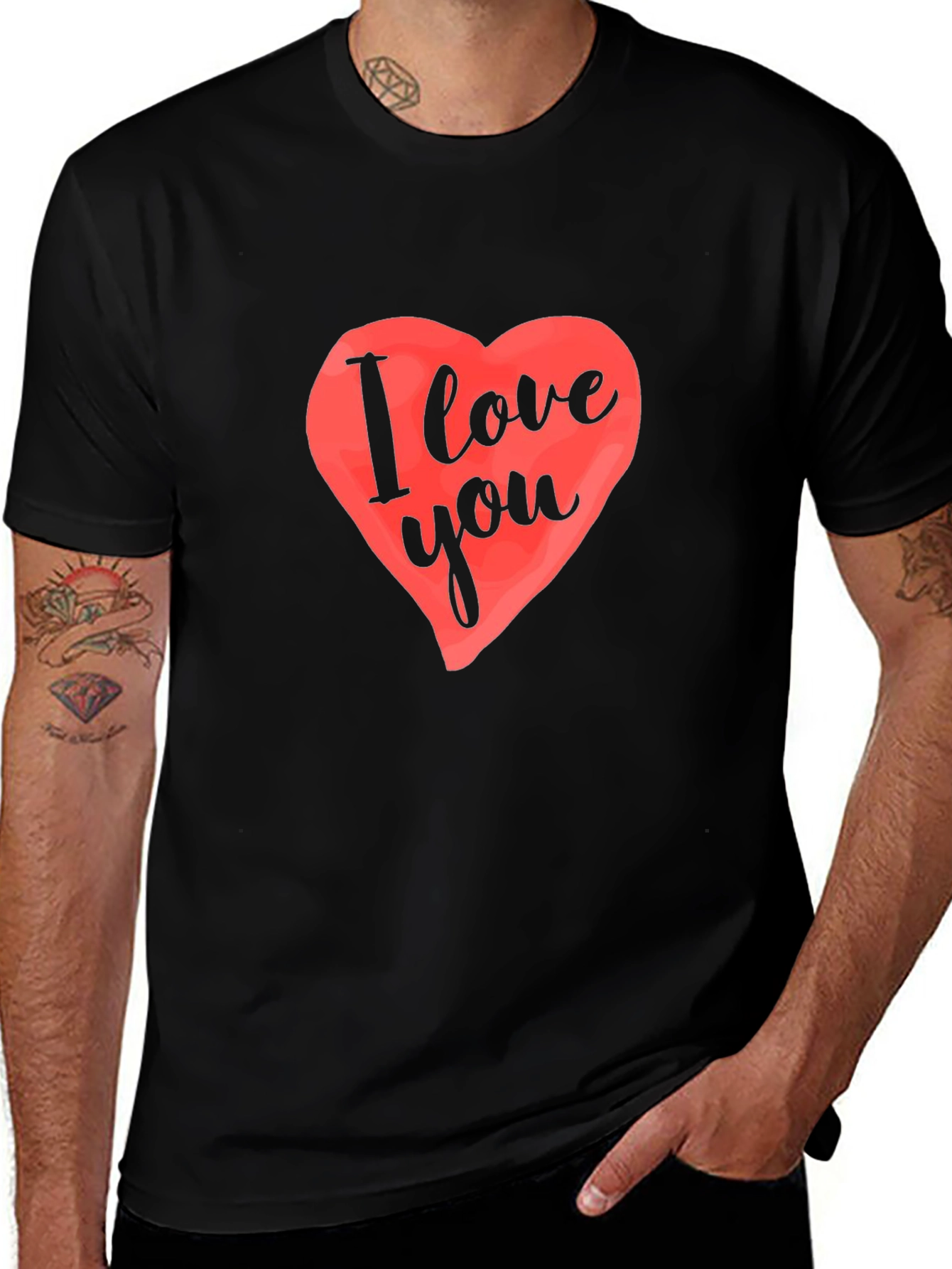 I Love You Heart Graphic Black T-Shirt