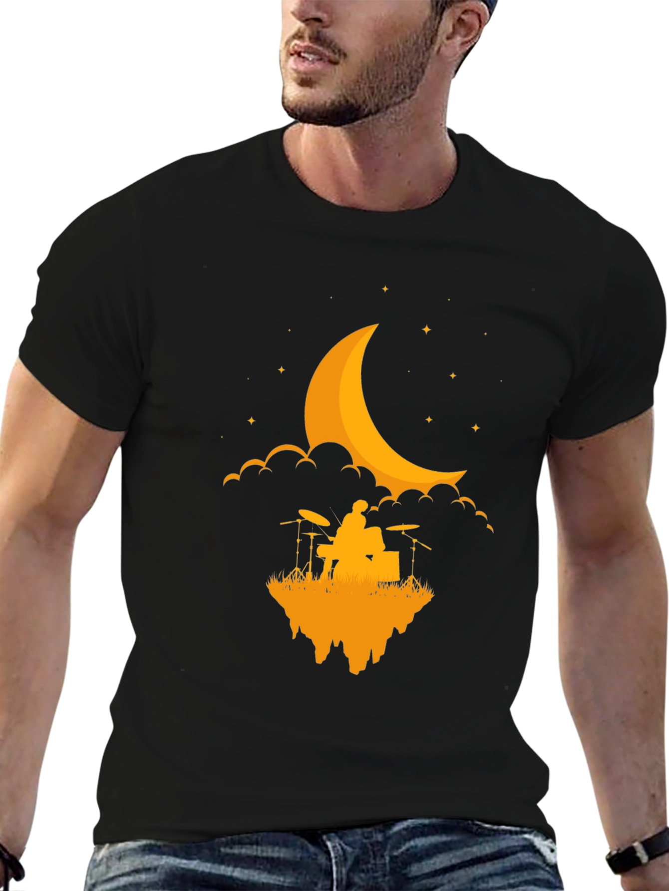 Drummer Moon T-Shirt - Black