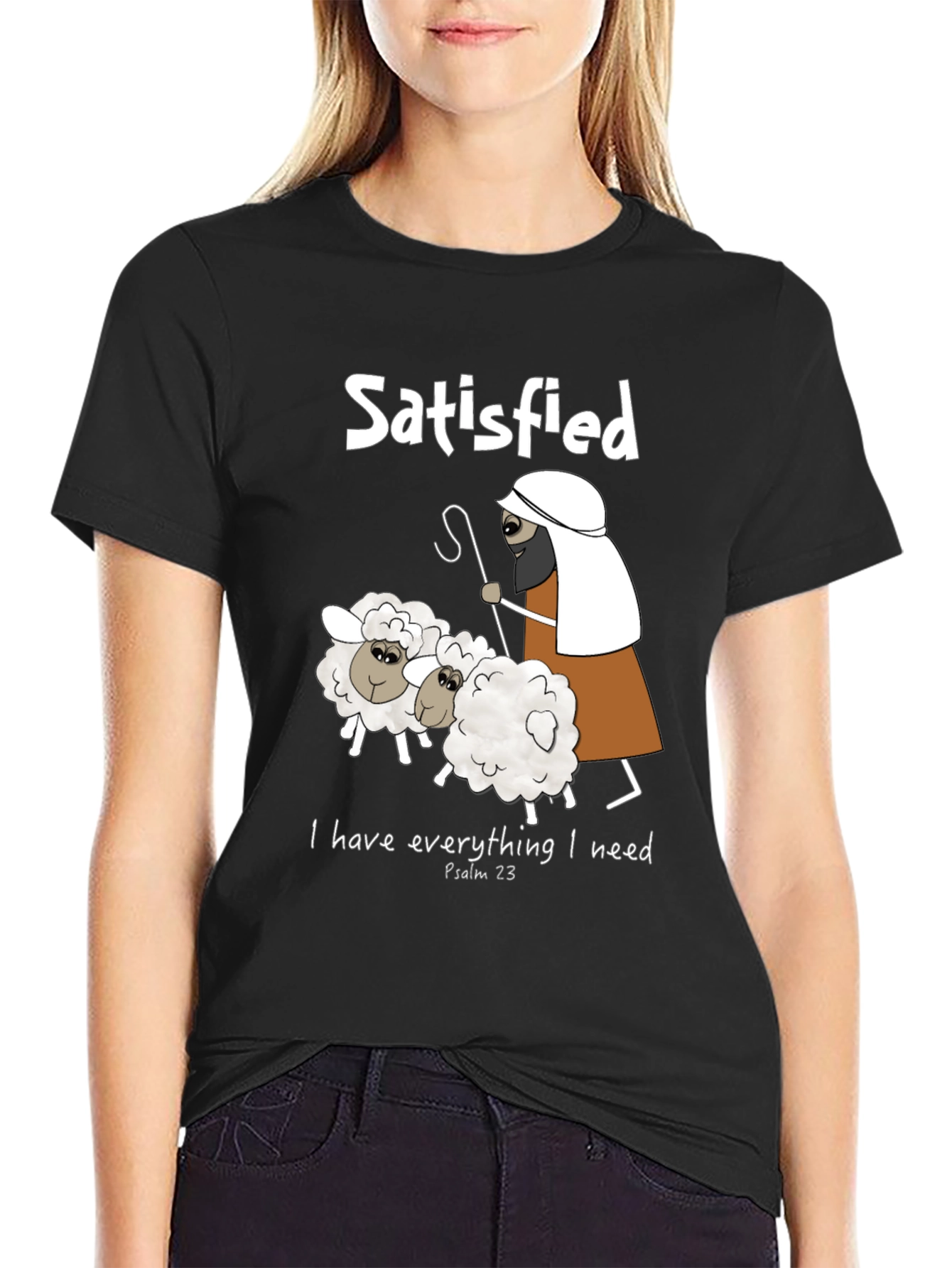 Satisfied Shepherd & Sheep T-Shirt Psalm 23