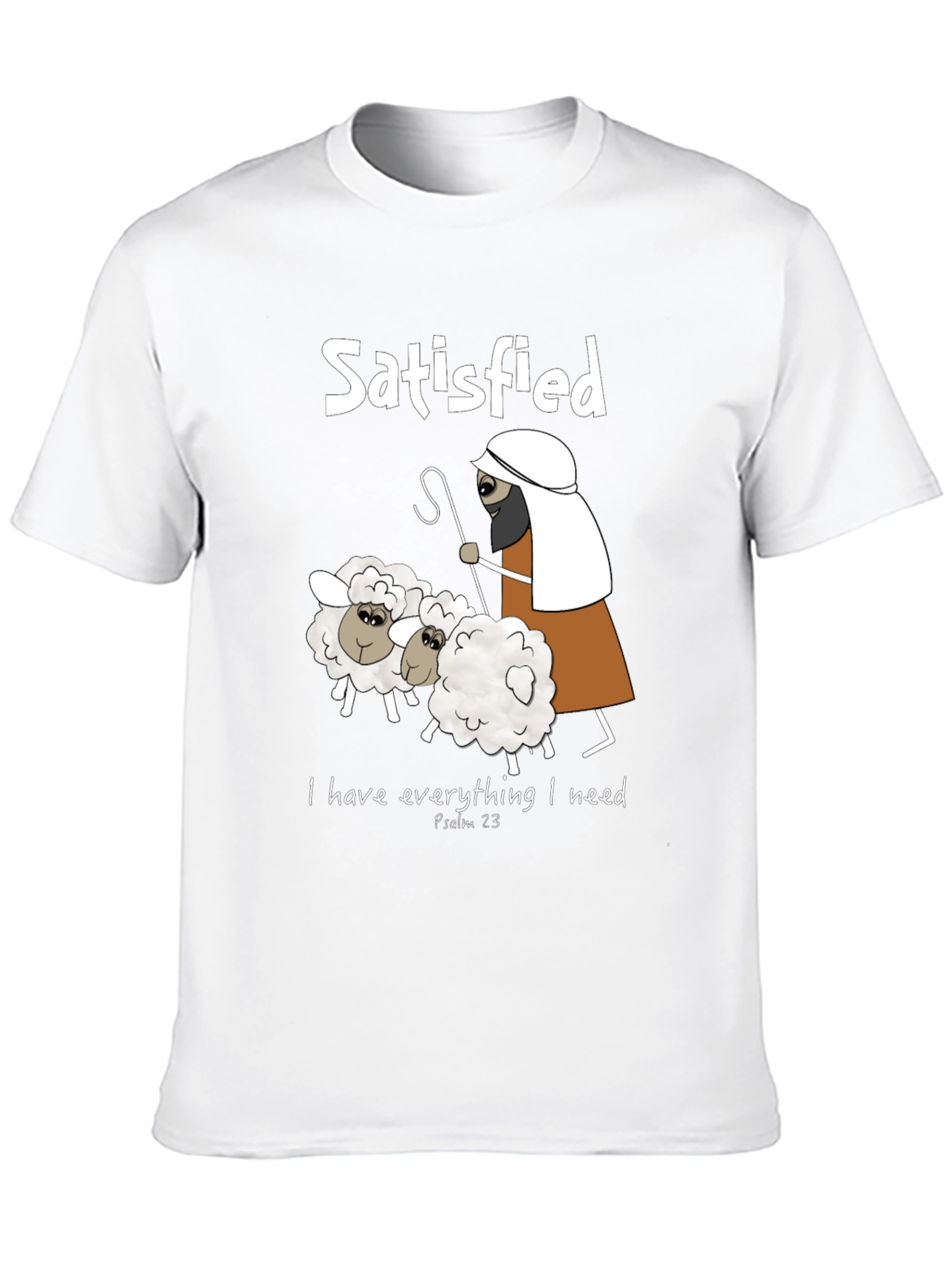 Satisfied Shepherd & Sheep T-Shirt Psalm 23