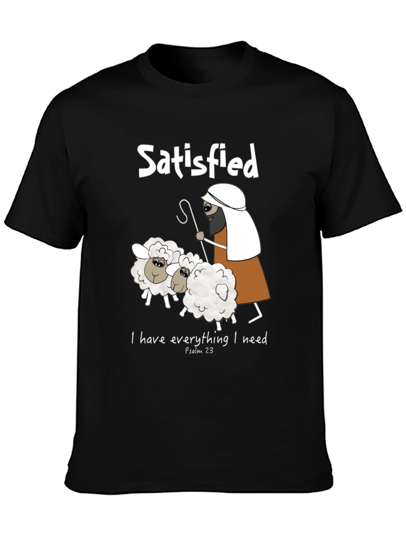 Satisfied Shepherd & Sheep T-Shirt Psalm 23