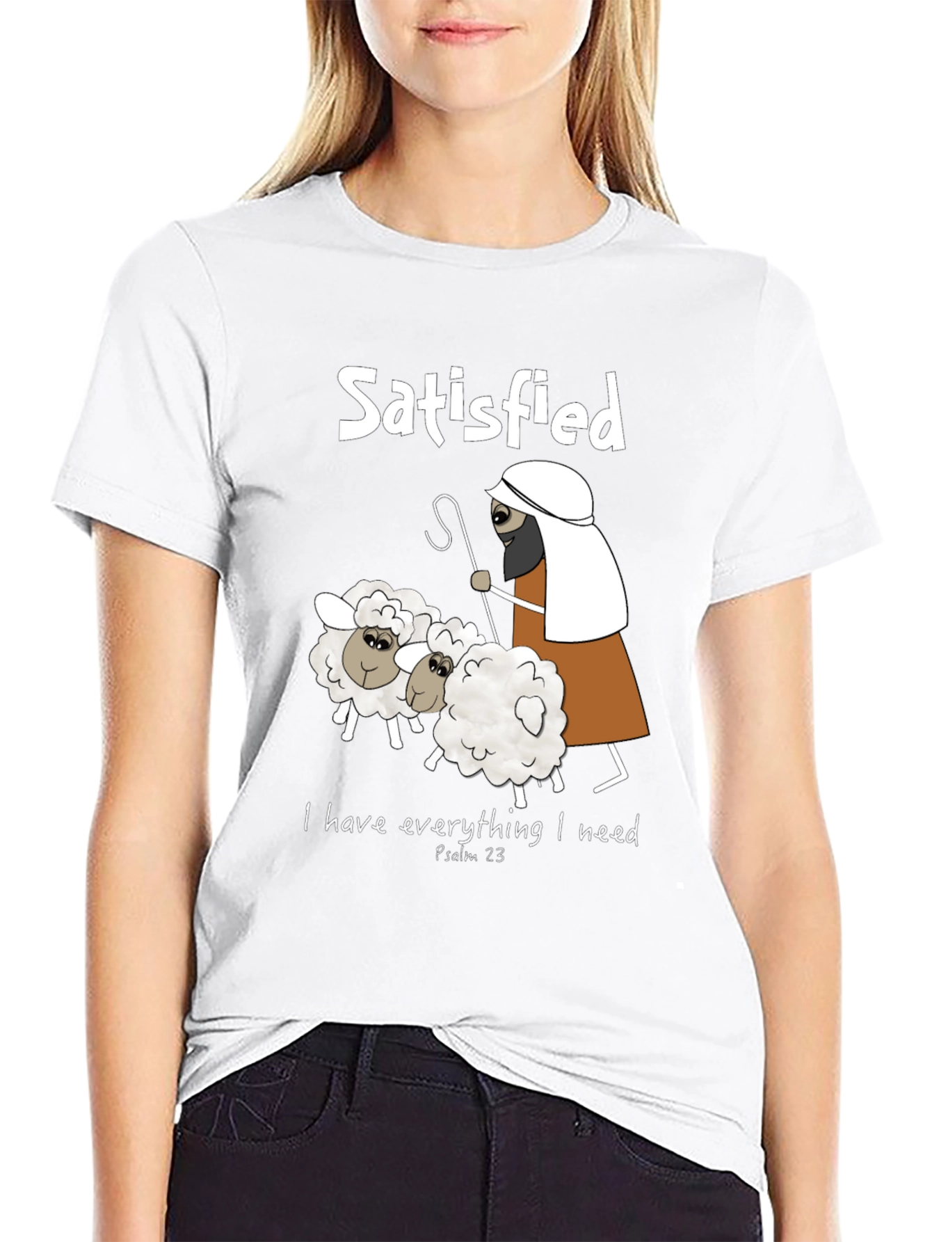 Satisfied Shepherd & Sheep T-Shirt Psalm 23