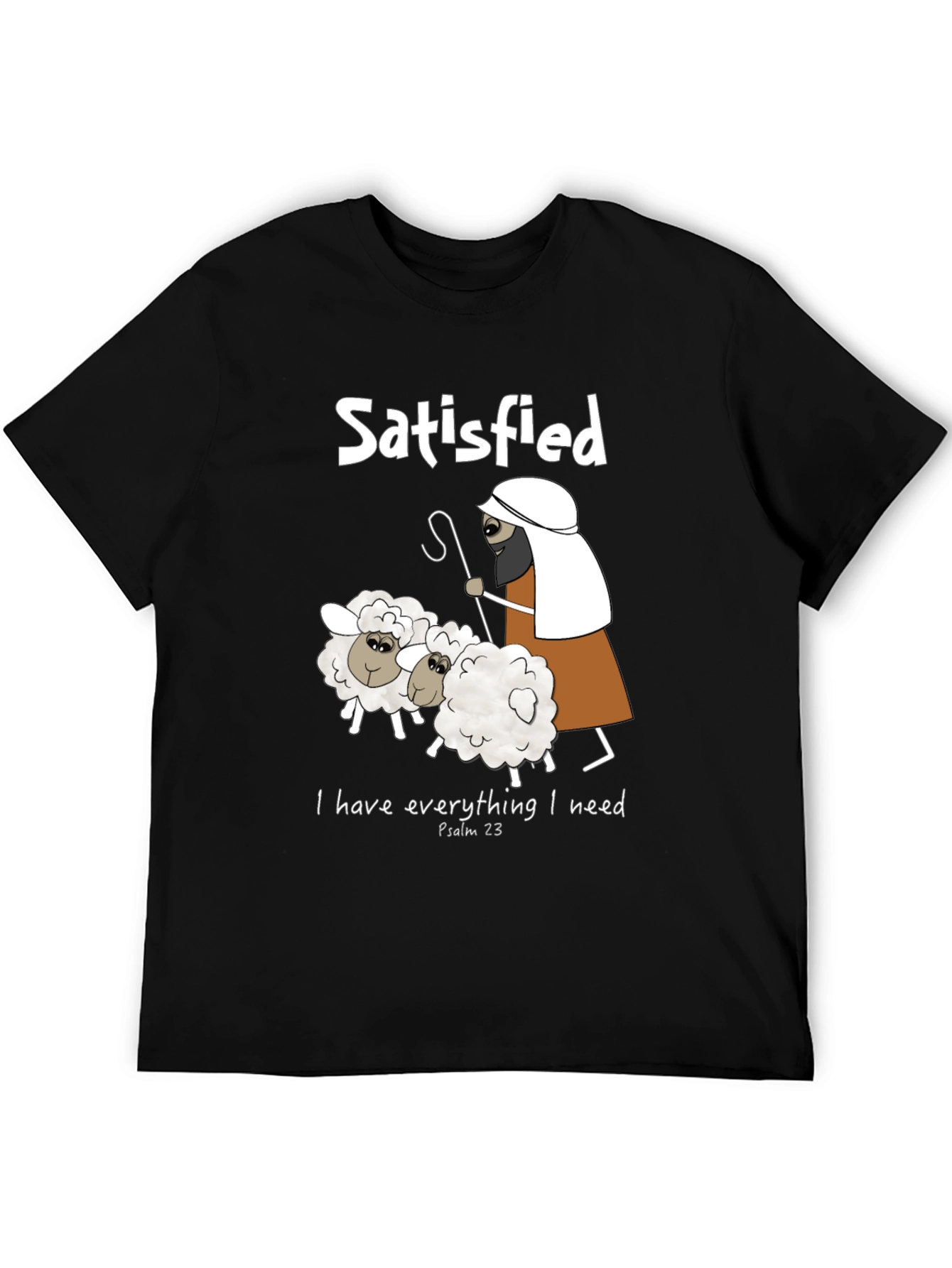 Satisfied Shepherd & Sheep T-Shirt Psalm 23
