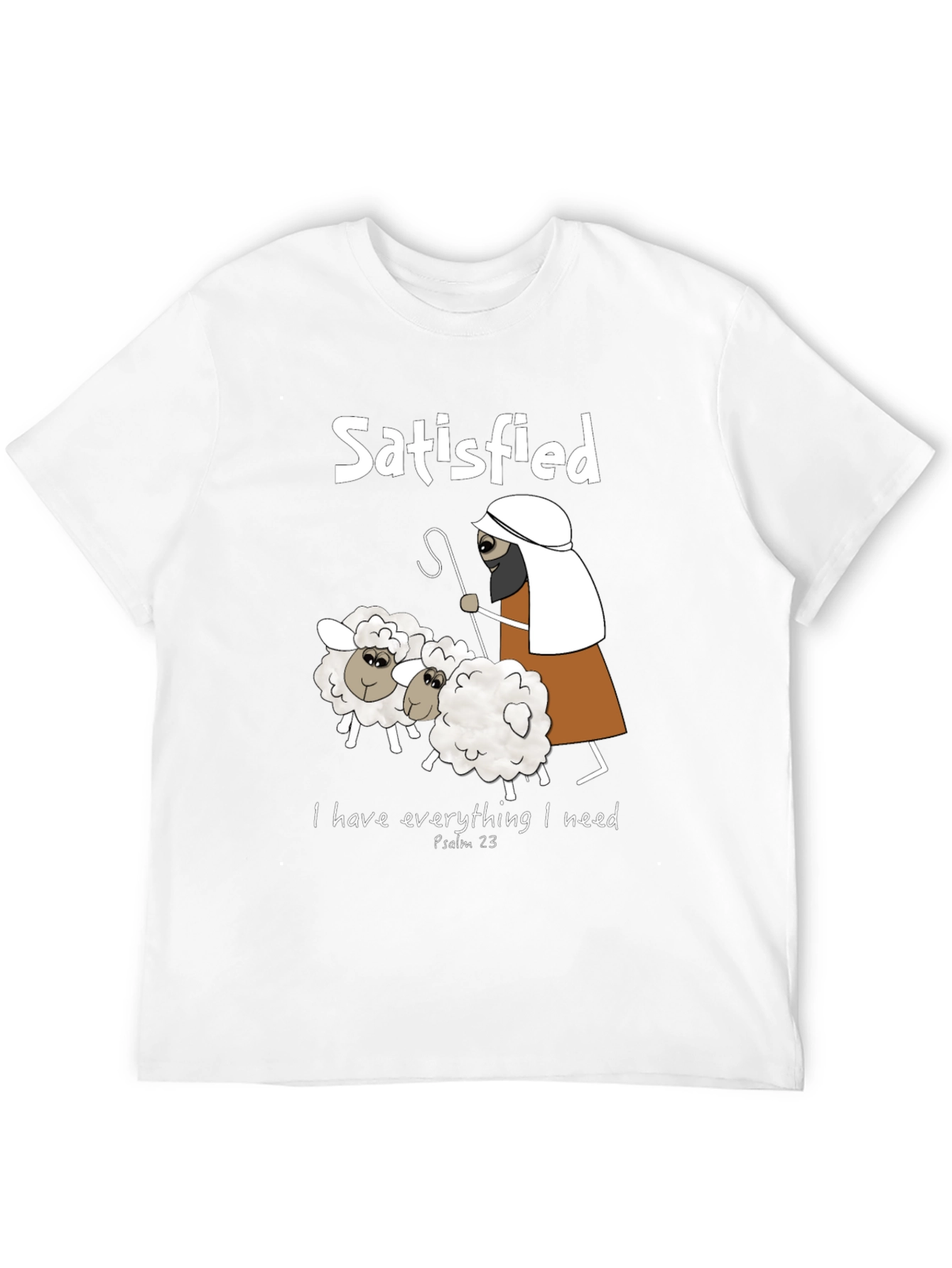 Satisfied Shepherd & Sheep T-Shirt Psalm 23