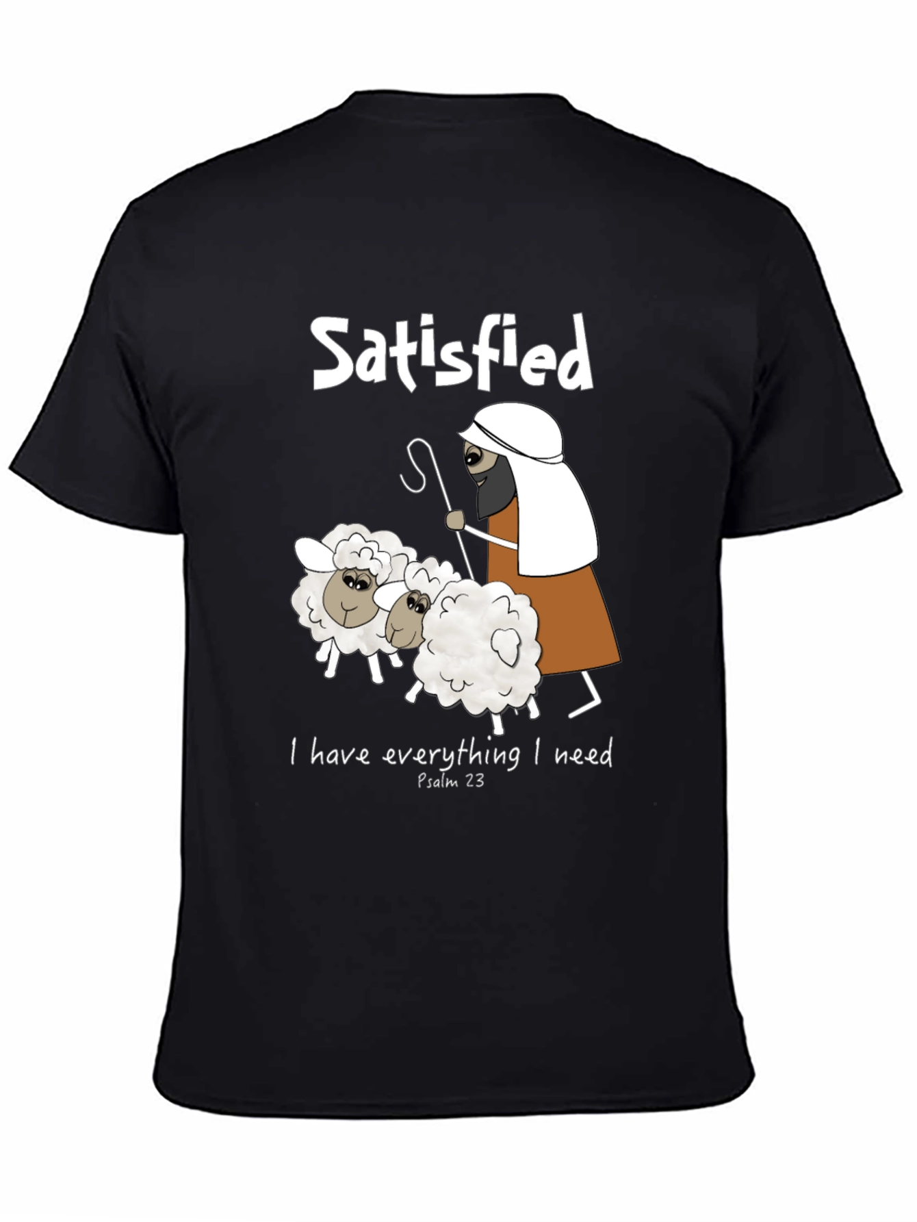 Satisfied Shepherd & Sheep T-Shirt Psalm 23