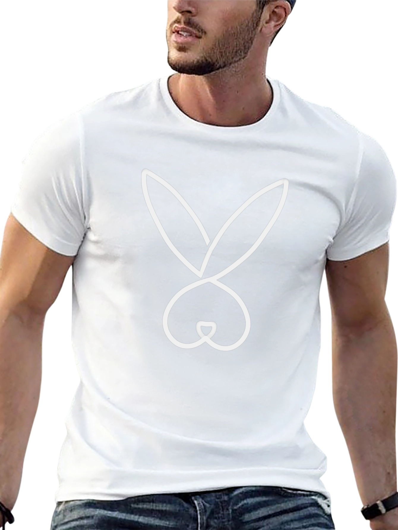 Black T-Shirt with Minimalist Bunny Rabbit Graphic