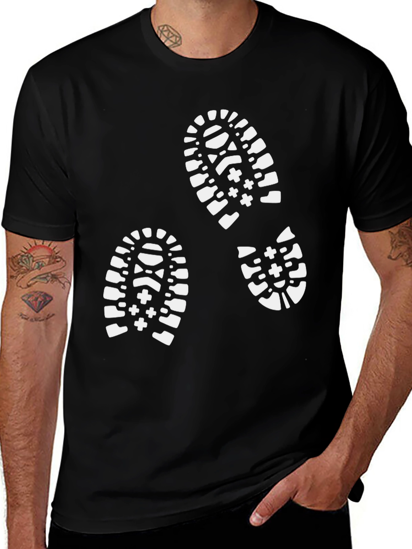Black T-Shirt with White Footprint Design