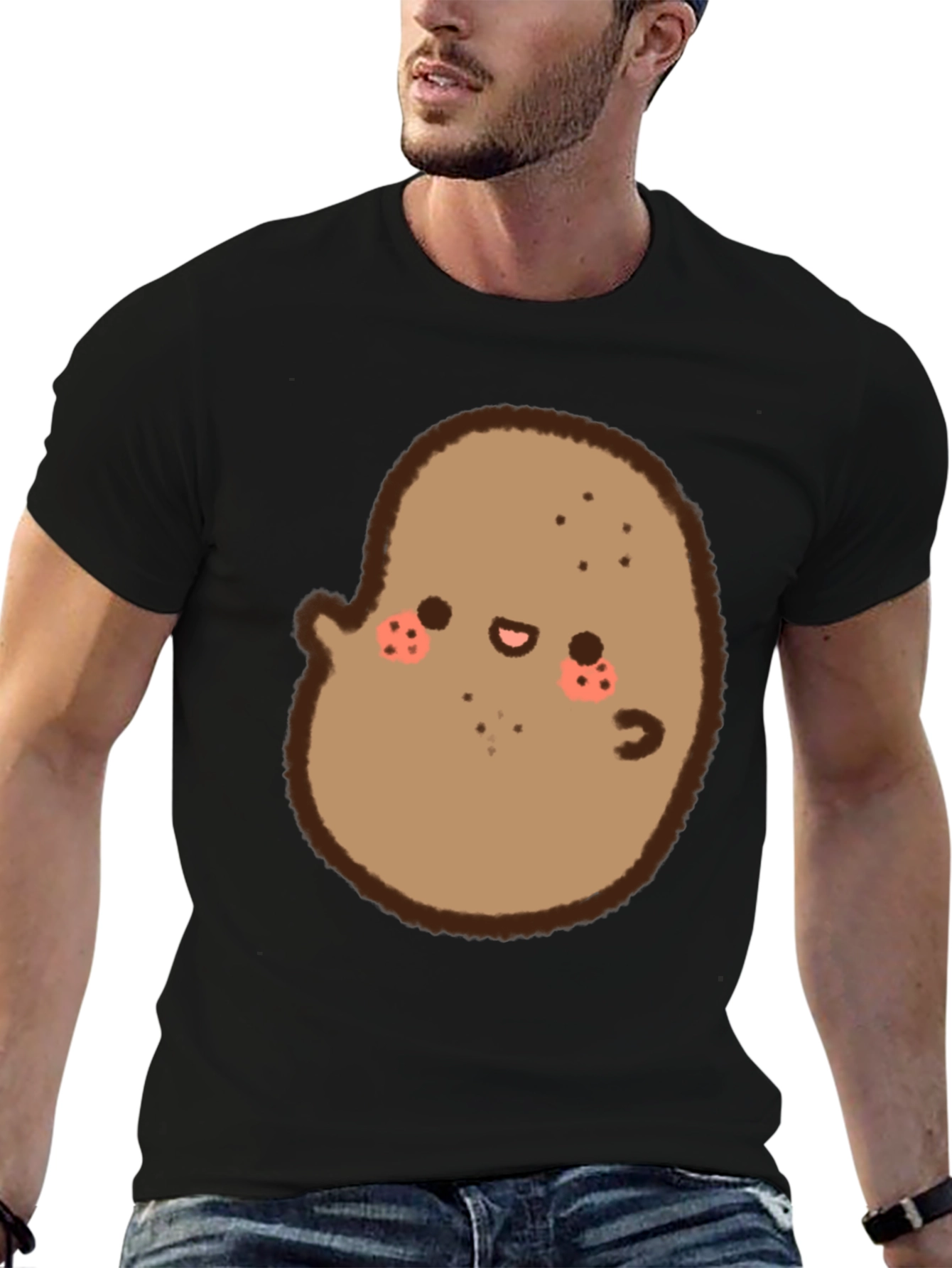 Cute Potato Graphic Black T-Shirt