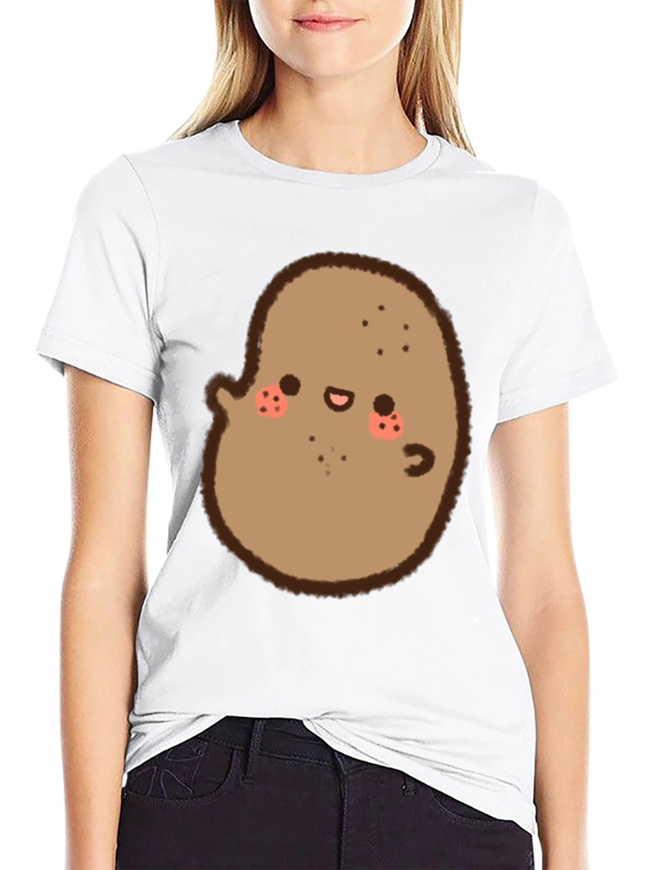 Cute Potato Graphic Black T-Shirt