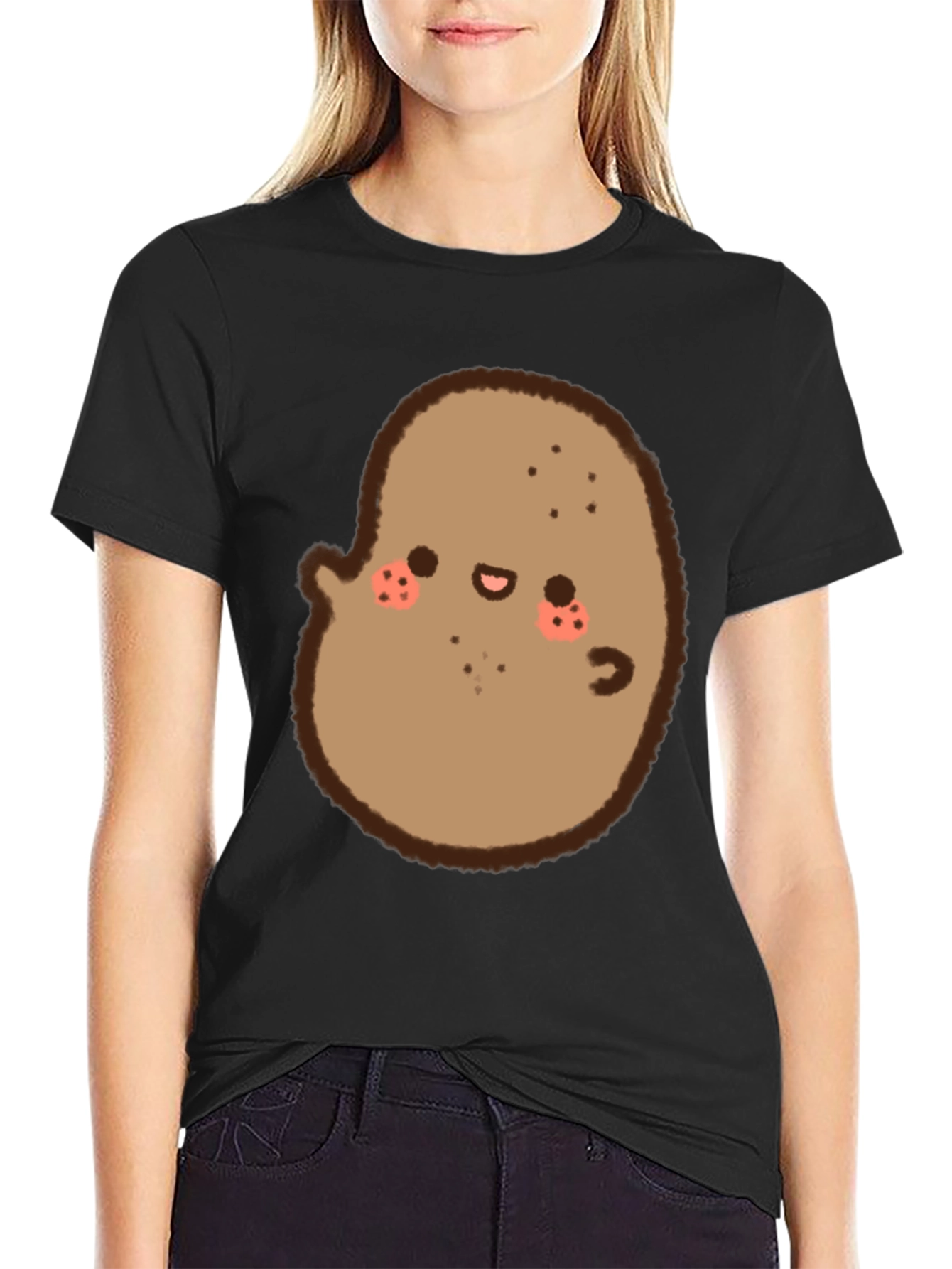 Cute Potato Graphic Black T-Shirt