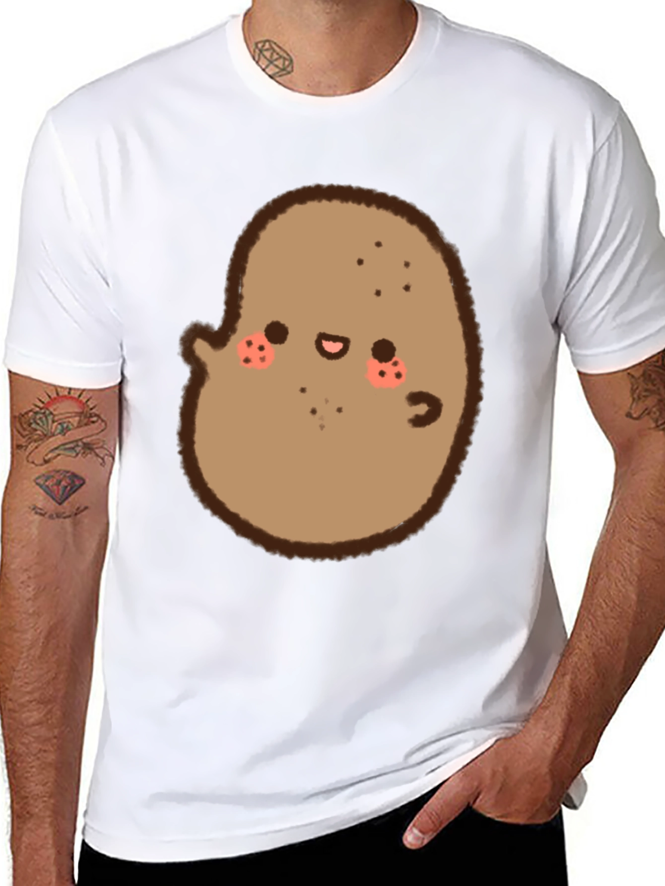 Cute Potato Graphic Black T-Shirt