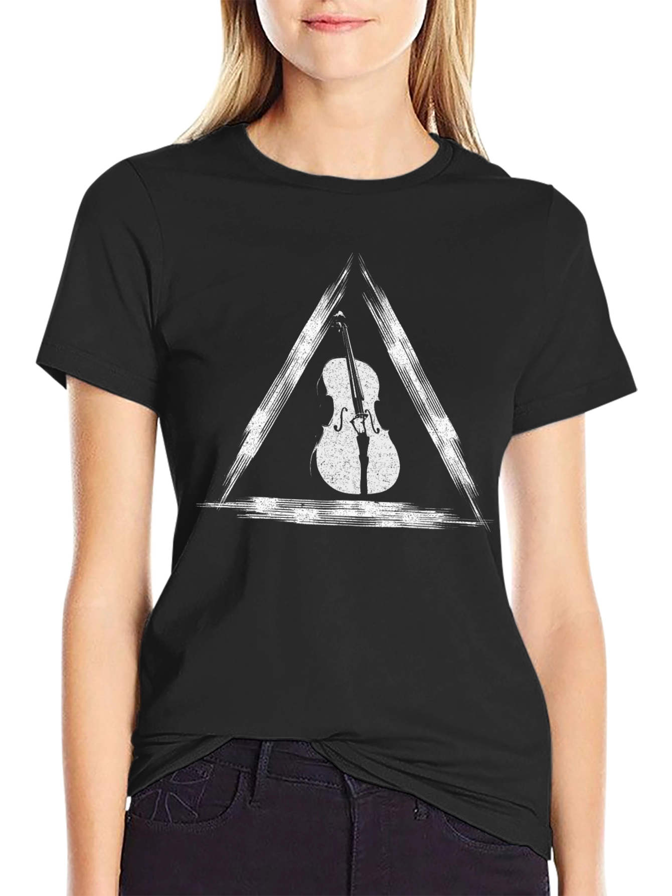 Triangle Violin Graphic Tee - Black Cotton T-Shirt