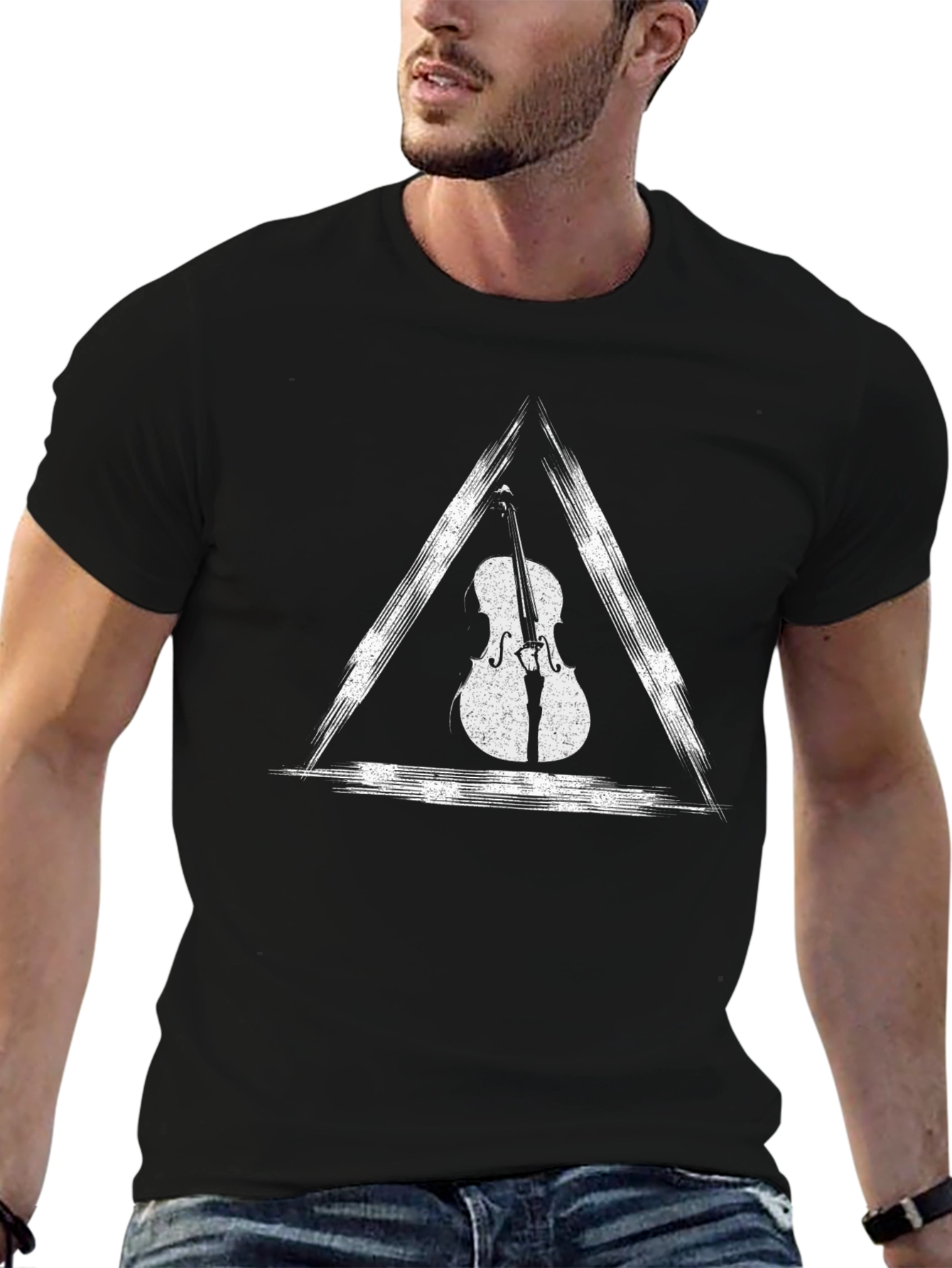 Triangle Violin Graphic Tee - Black Cotton T-Shirt