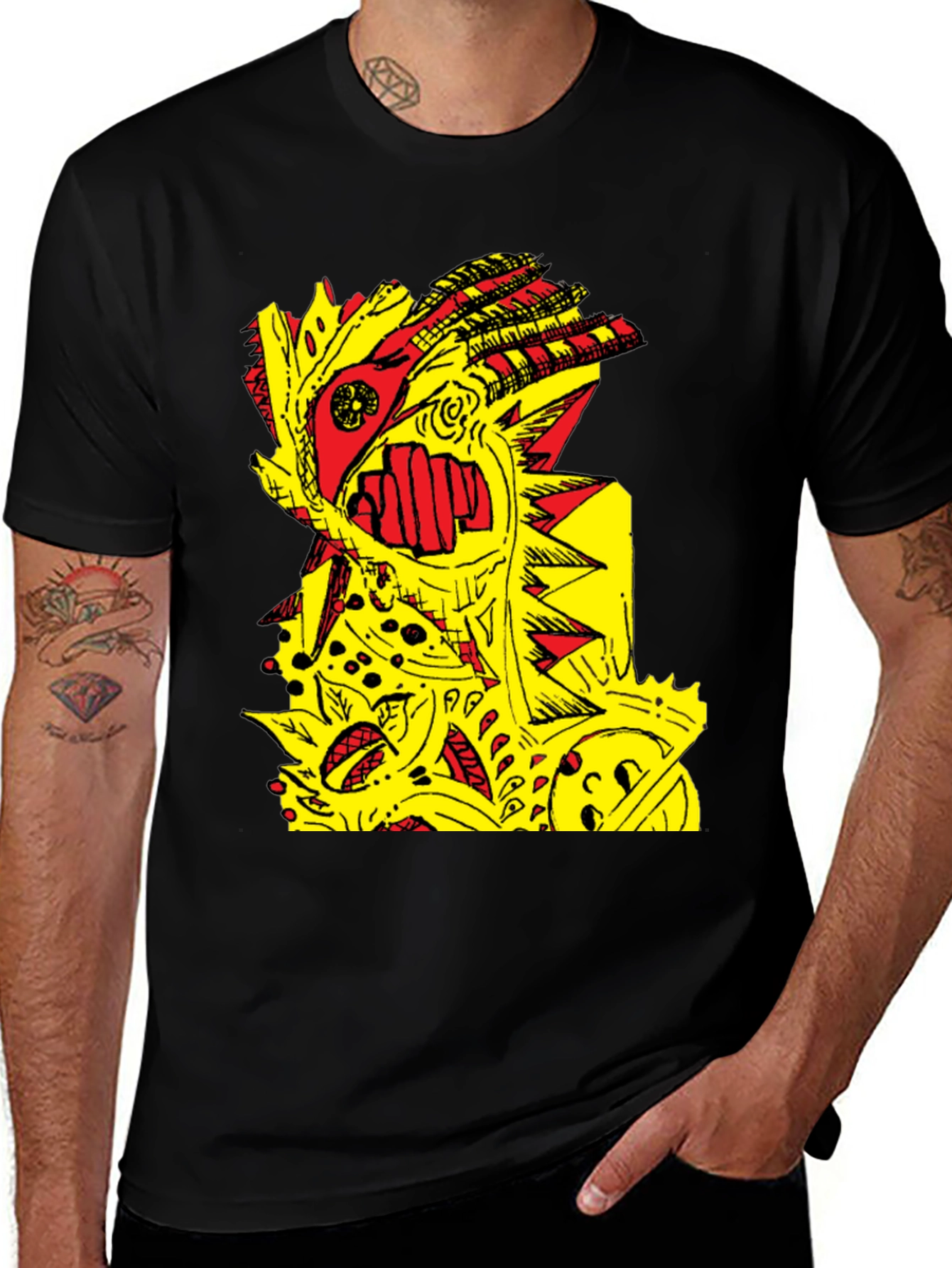 Abstract Graphic Print Black Crew Neck T-Shirt