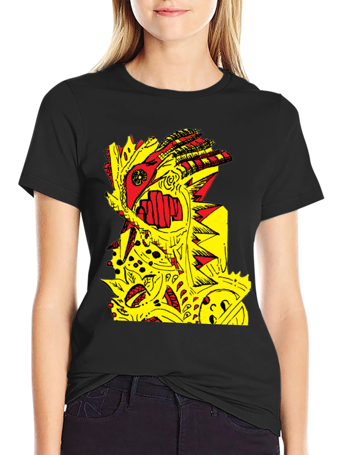 Abstract Graphic Print Black Crew Neck T-Shirt