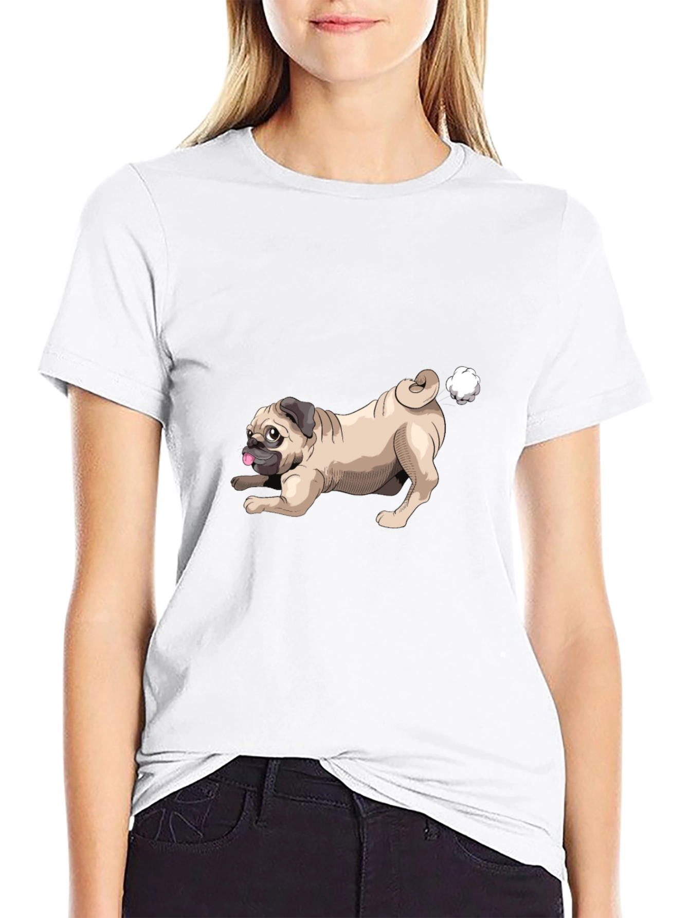 Funny Pug Farting Mens Black T-Shirt