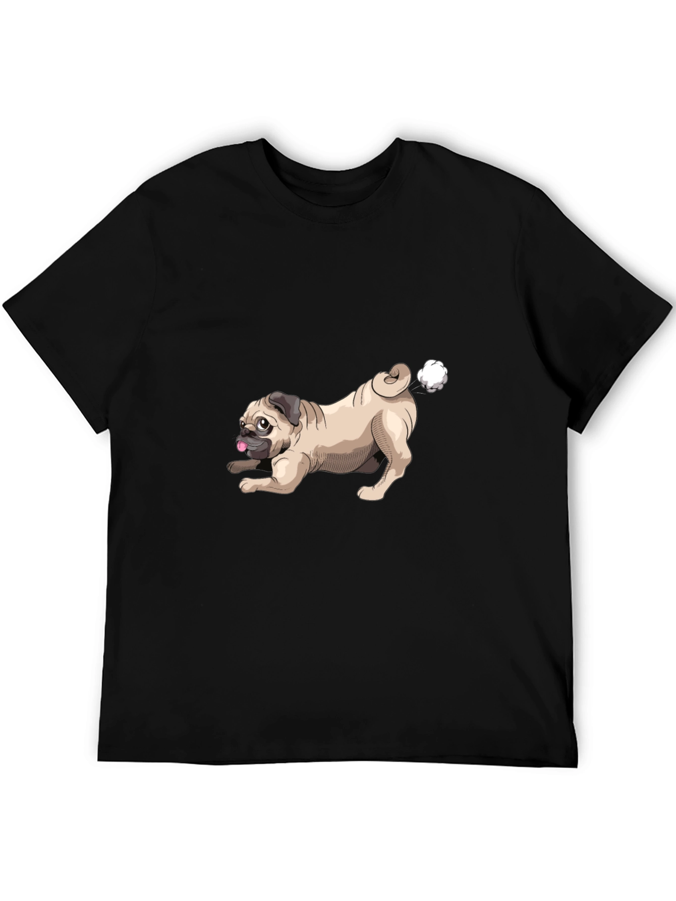 Funny Pug Farting Mens Black T-Shirt