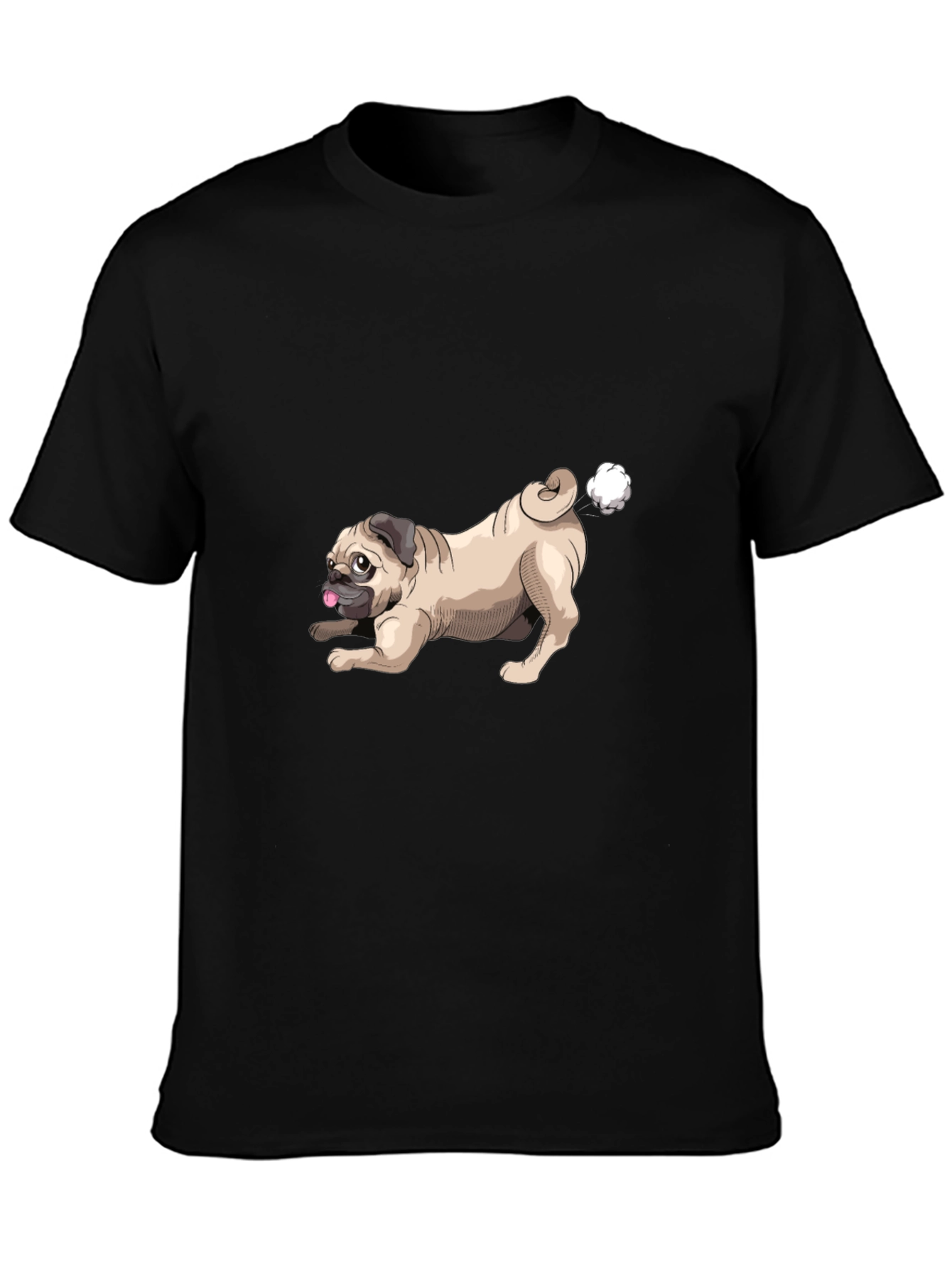 Funny Pug Farting Mens Black T-Shirt