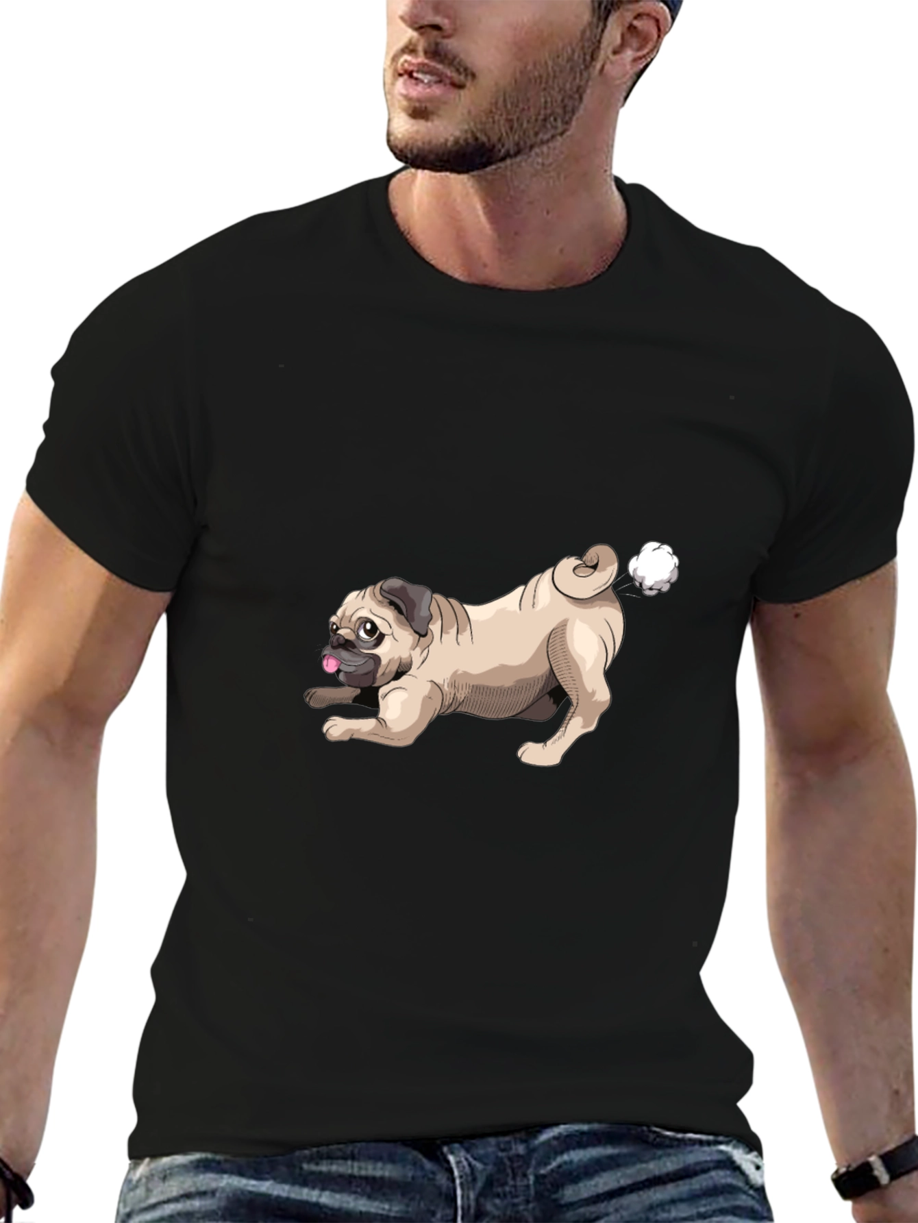 Funny Pug Farting Mens Black T-Shirt