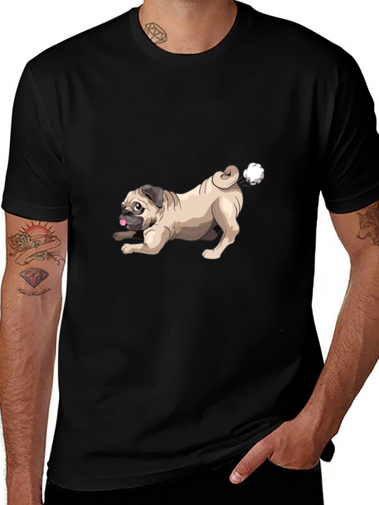 Funny Pug Farting Mens Black T-Shirt