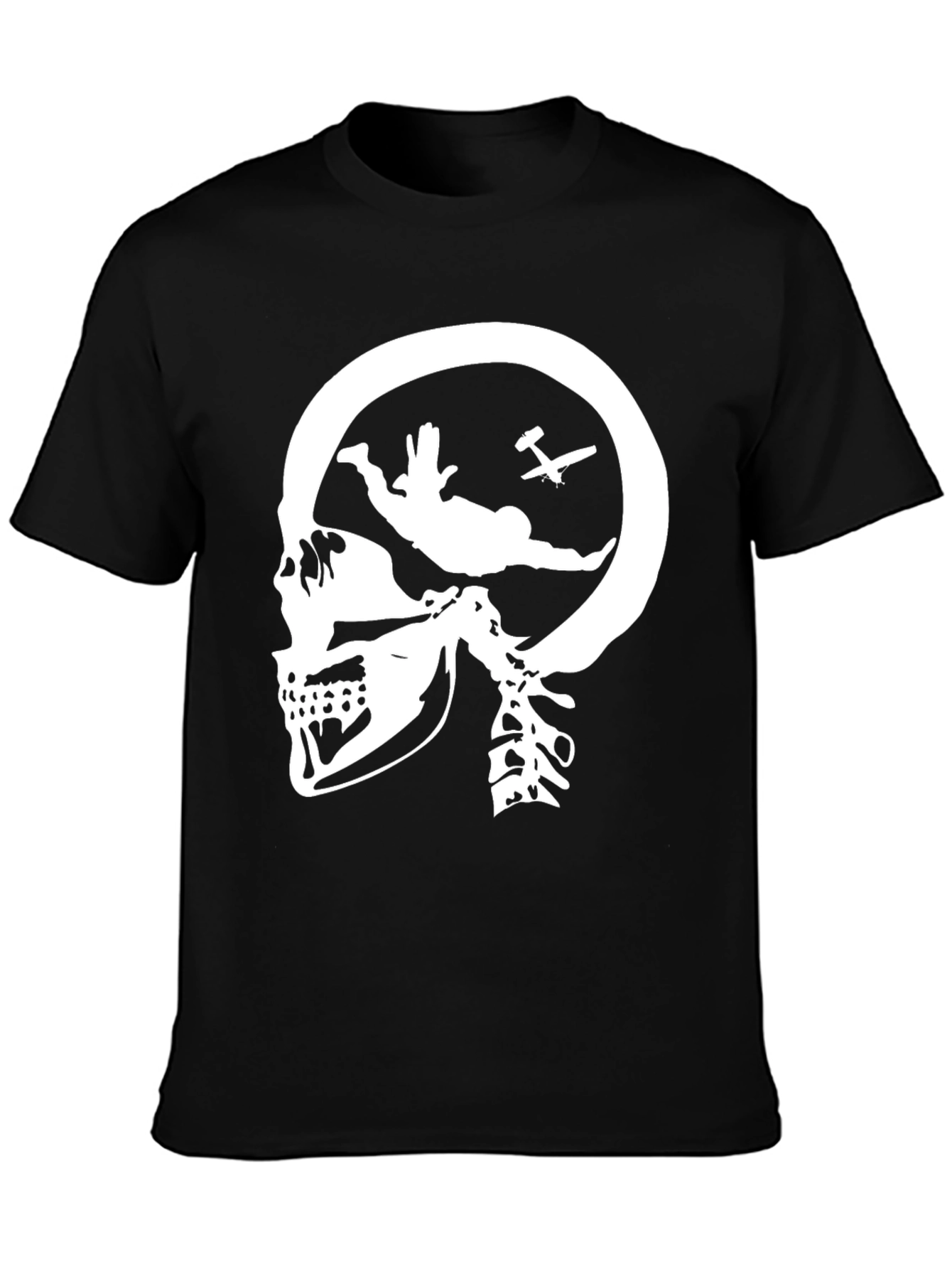 Skull Skydiving T-Shirt - Black Graphic Tee