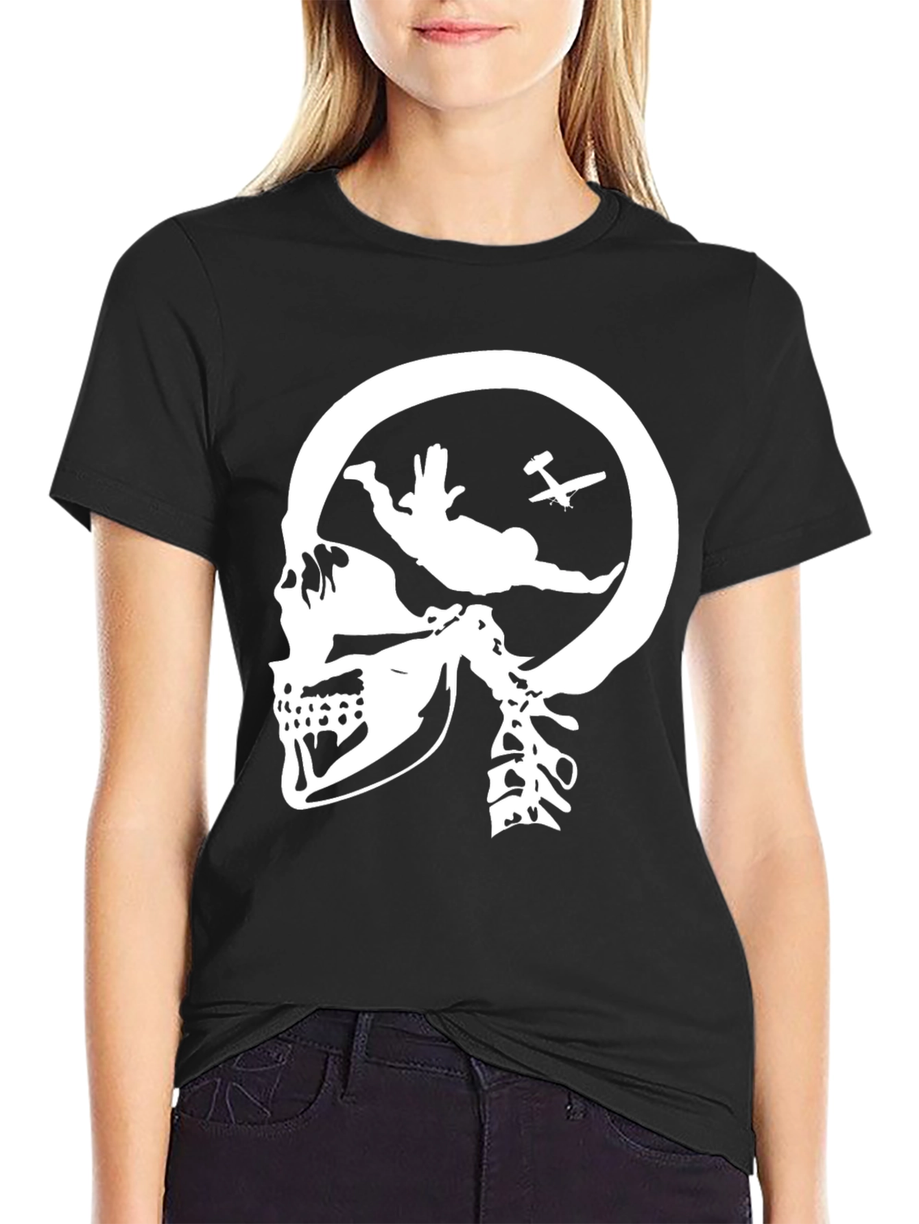 Skull Skydiving T-Shirt - Black Graphic Tee