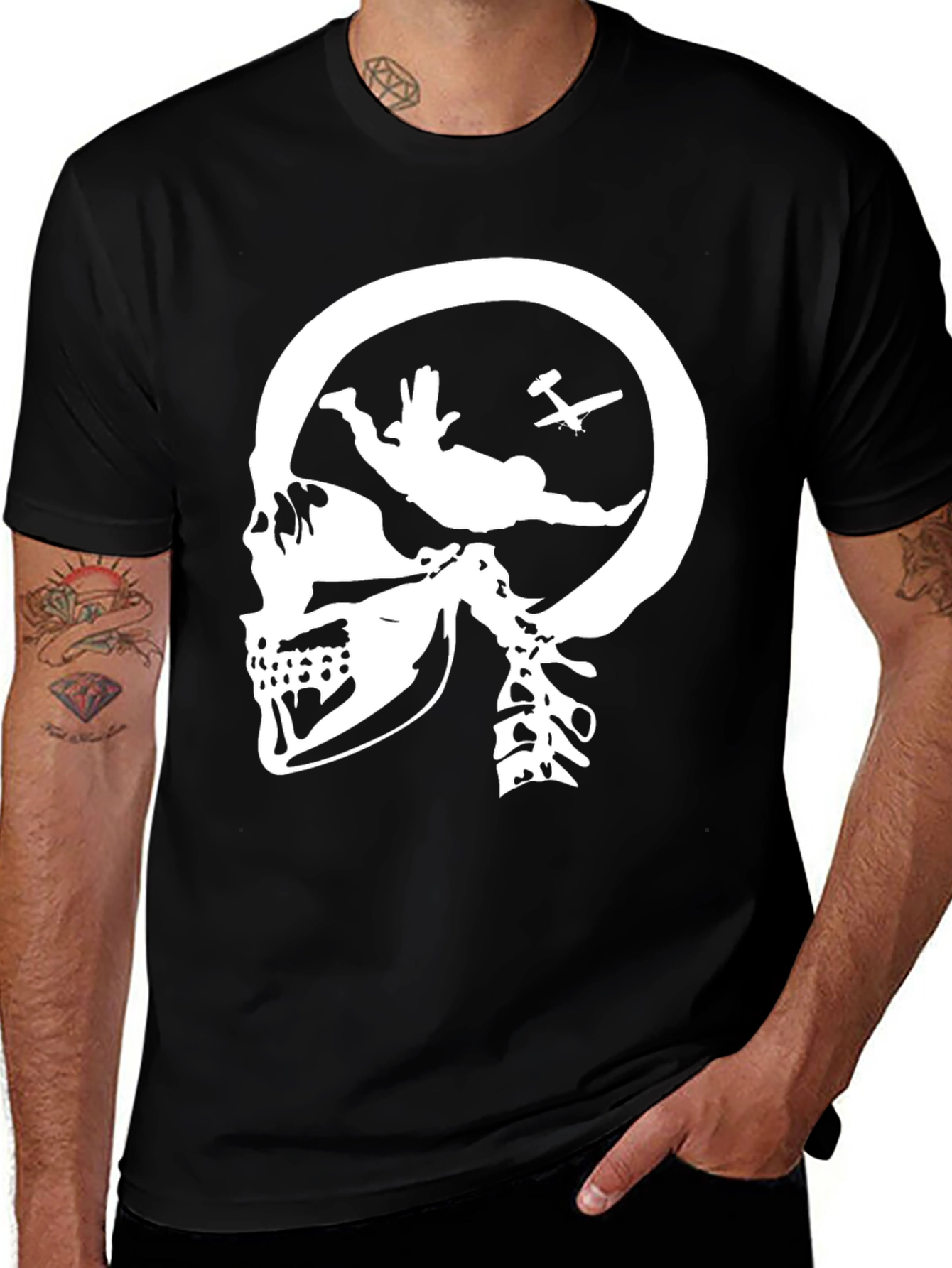 Skull Skydiving T-Shirt - Black Graphic Tee