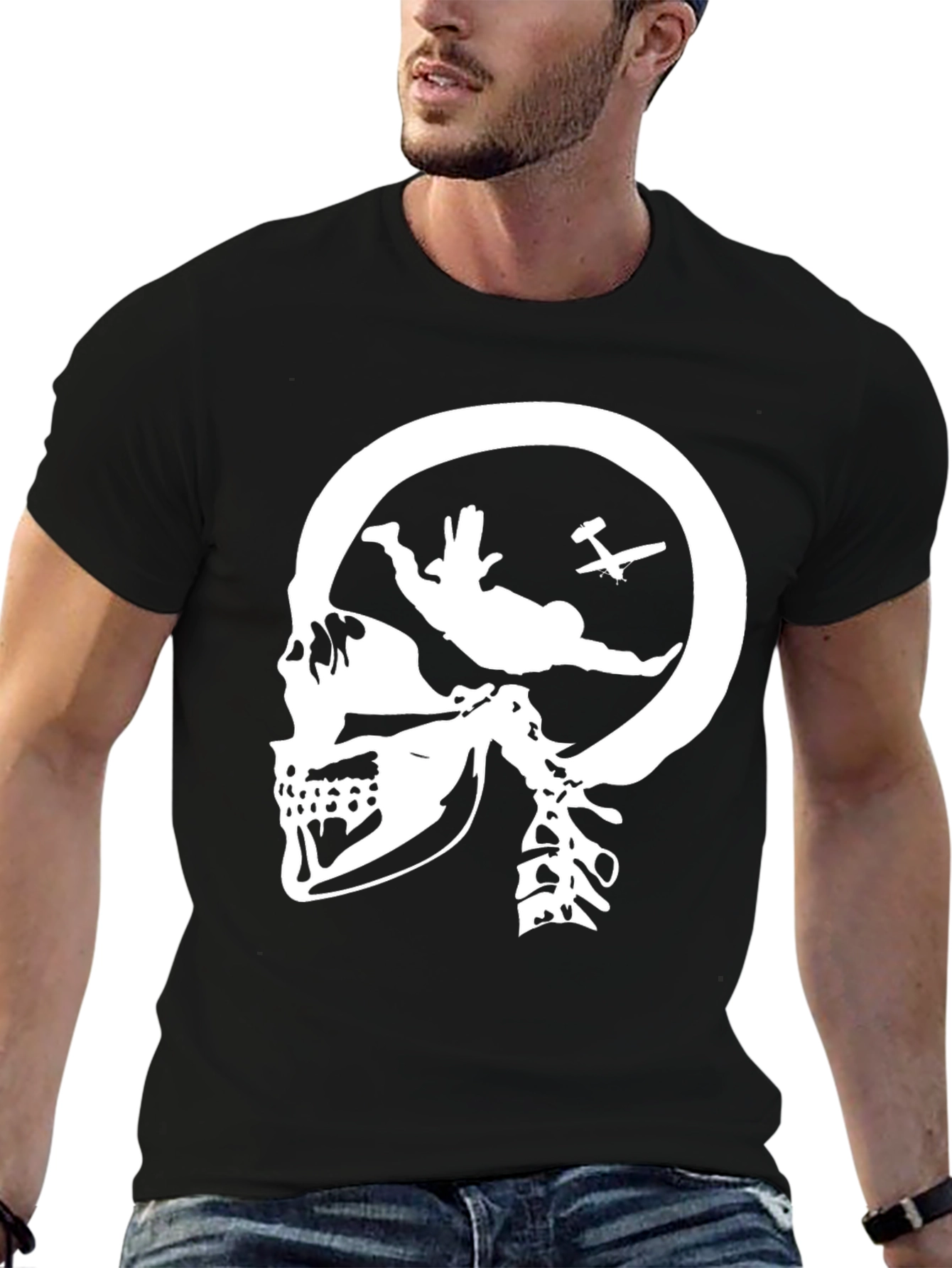 Skull Skydiving T-Shirt - Black Graphic Tee
