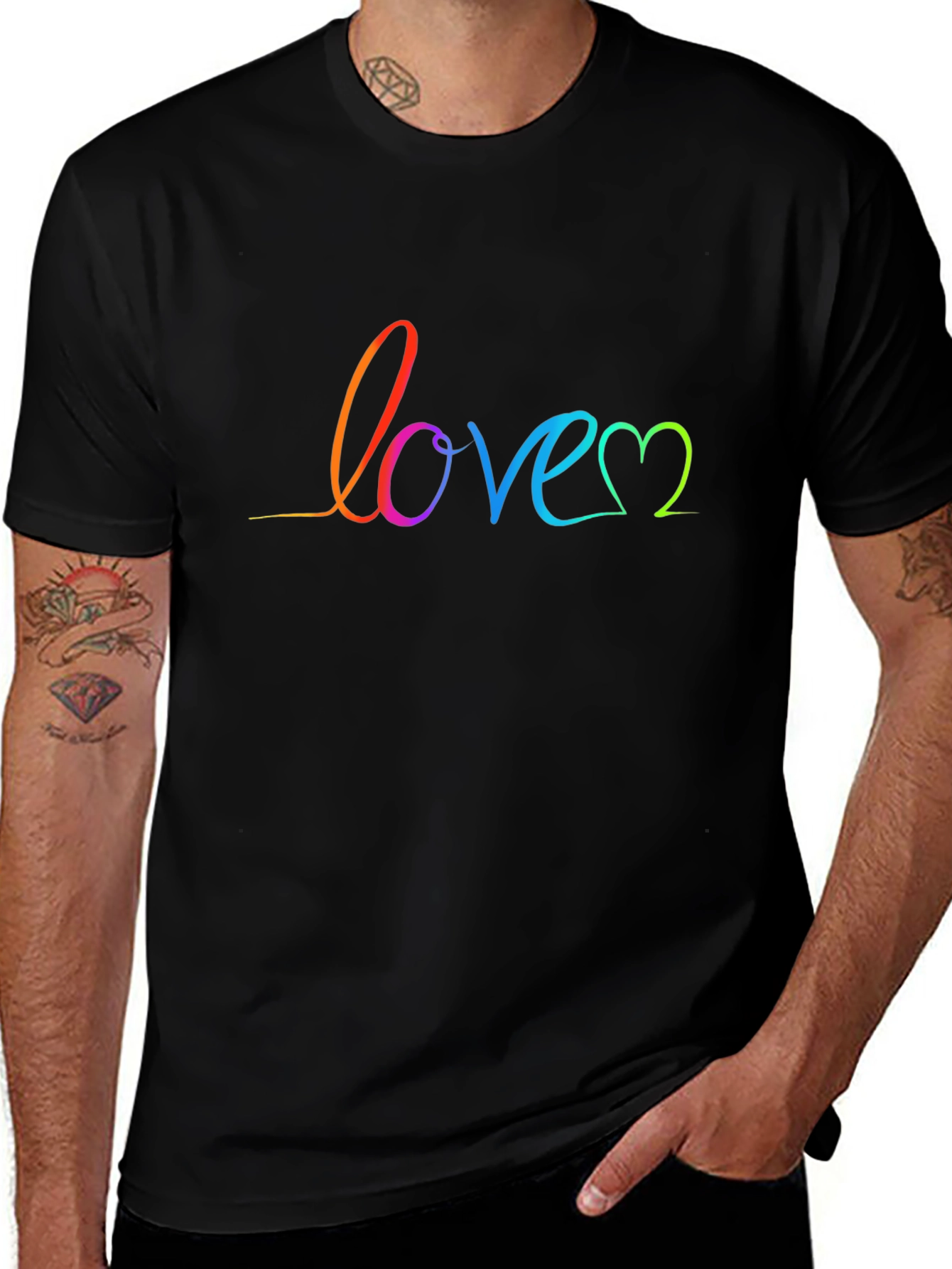 Rainbow Love Script Black T-Shirt
