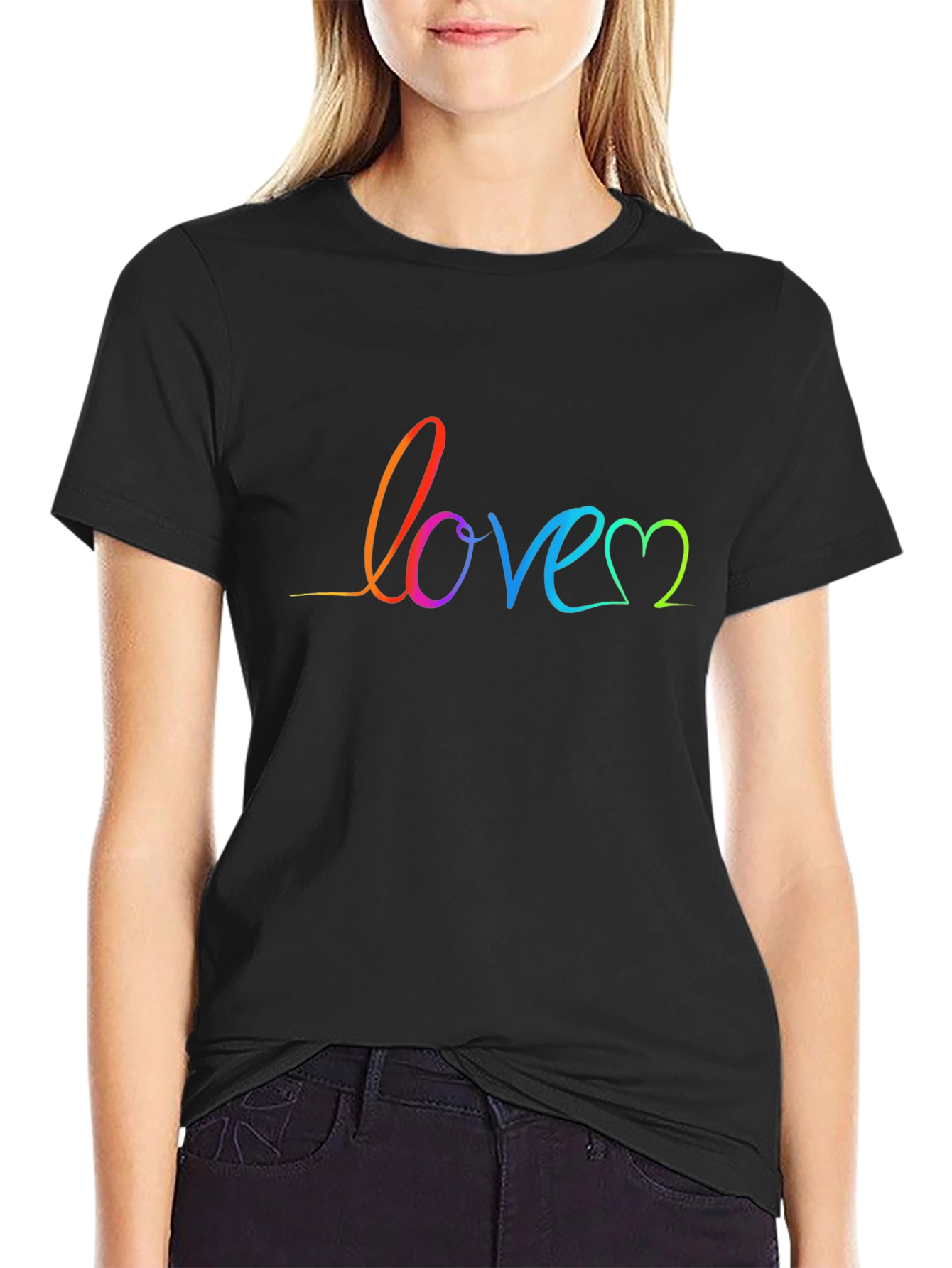 Rainbow Love Script Black T-Shirt