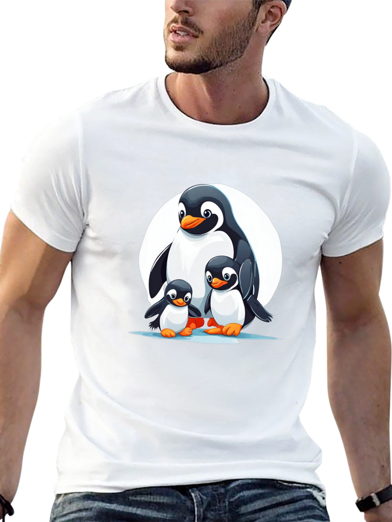 Penguin Family Graphic T-Shirt - Black