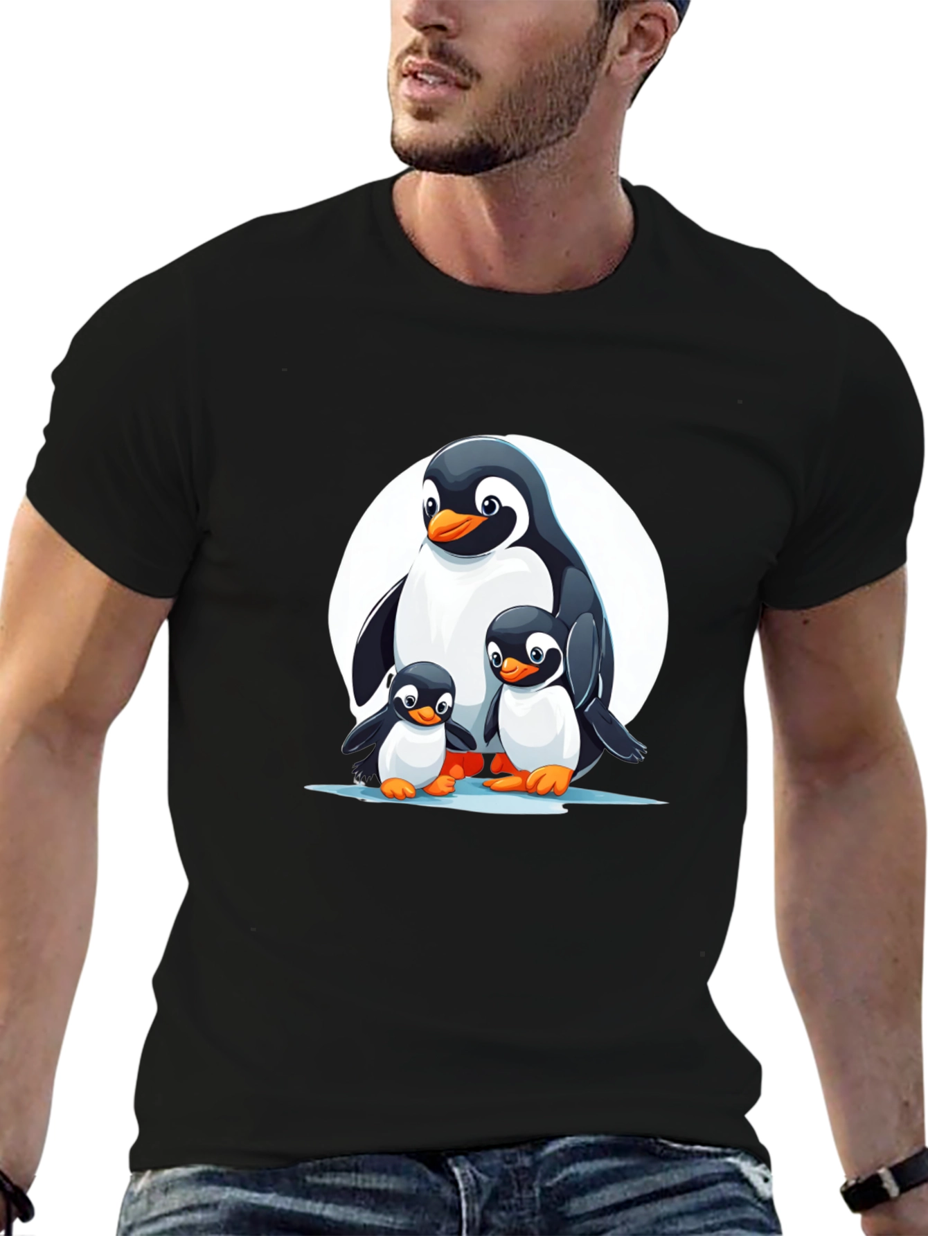 Penguin Family Graphic T-Shirt - Black