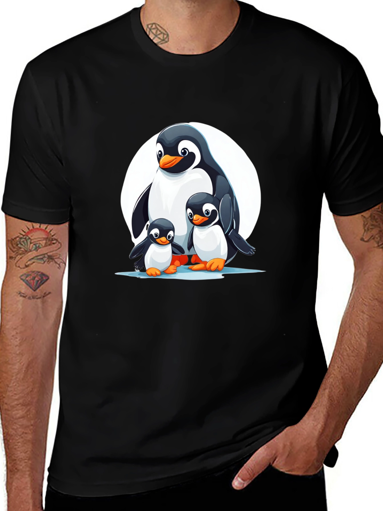 Penguin Family Graphic T-Shirt - Black
