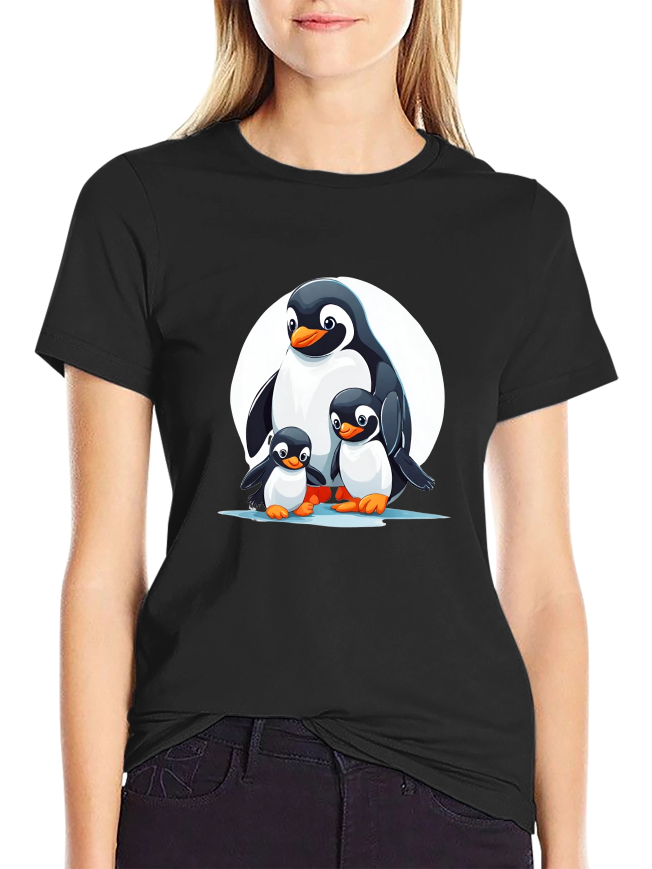 Penguin Family Graphic T-Shirt - Black