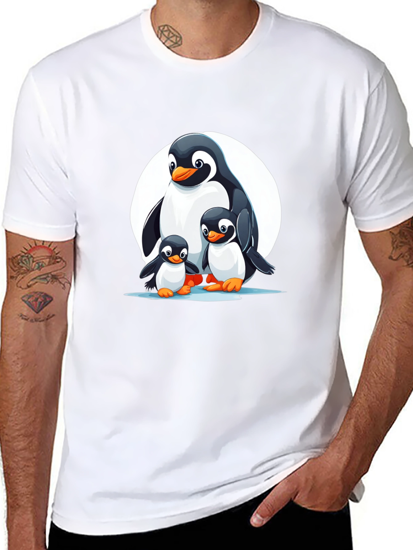 Penguin Family Graphic T-Shirt - Black