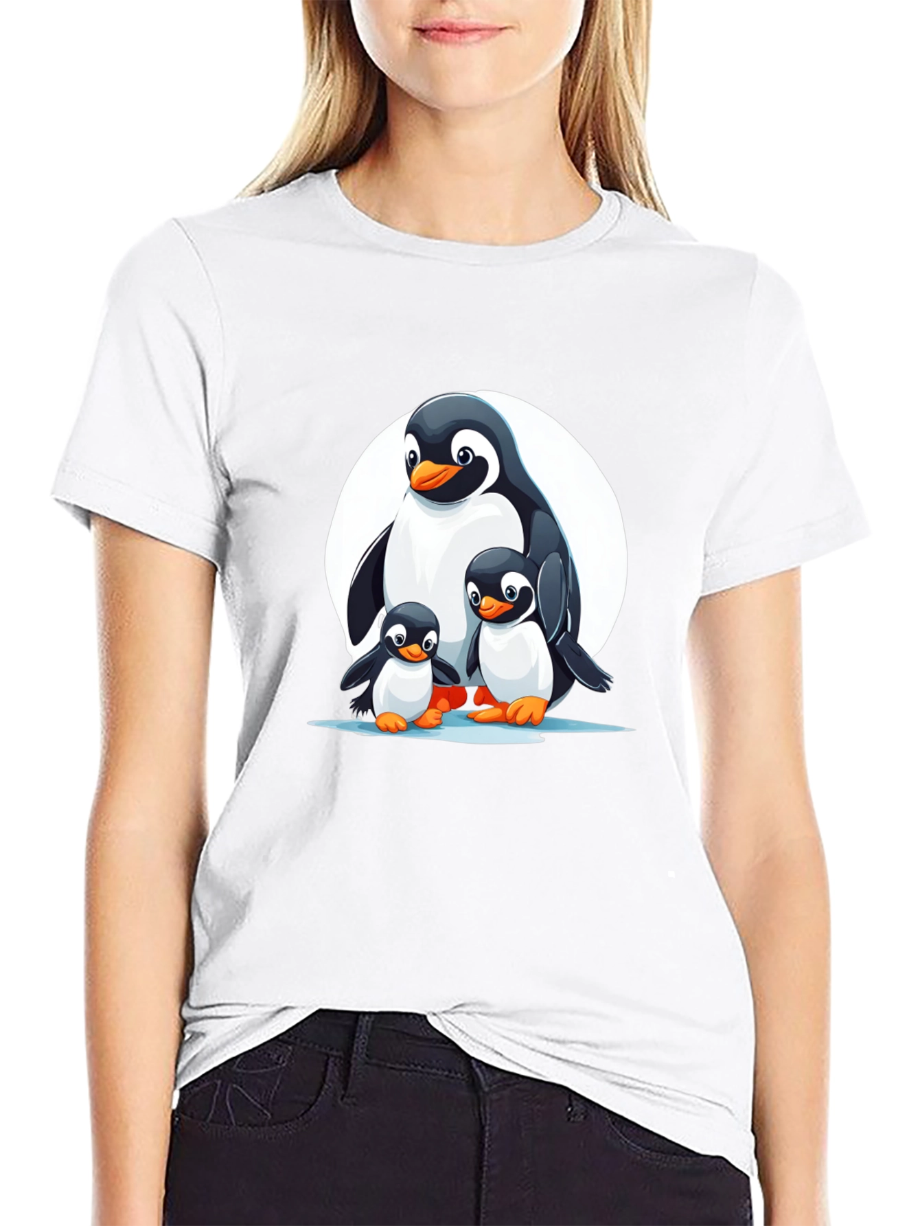 Penguin Family Graphic T-Shirt - Black