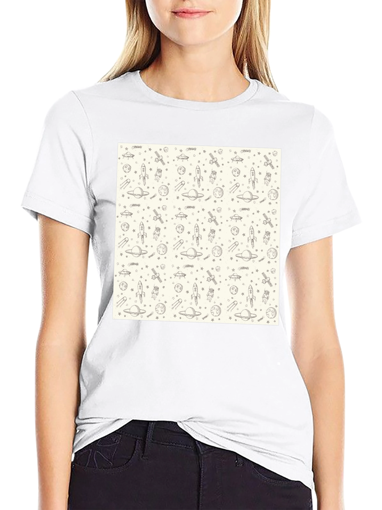 Space Pattern Black T-Shirt - Galaxy Design