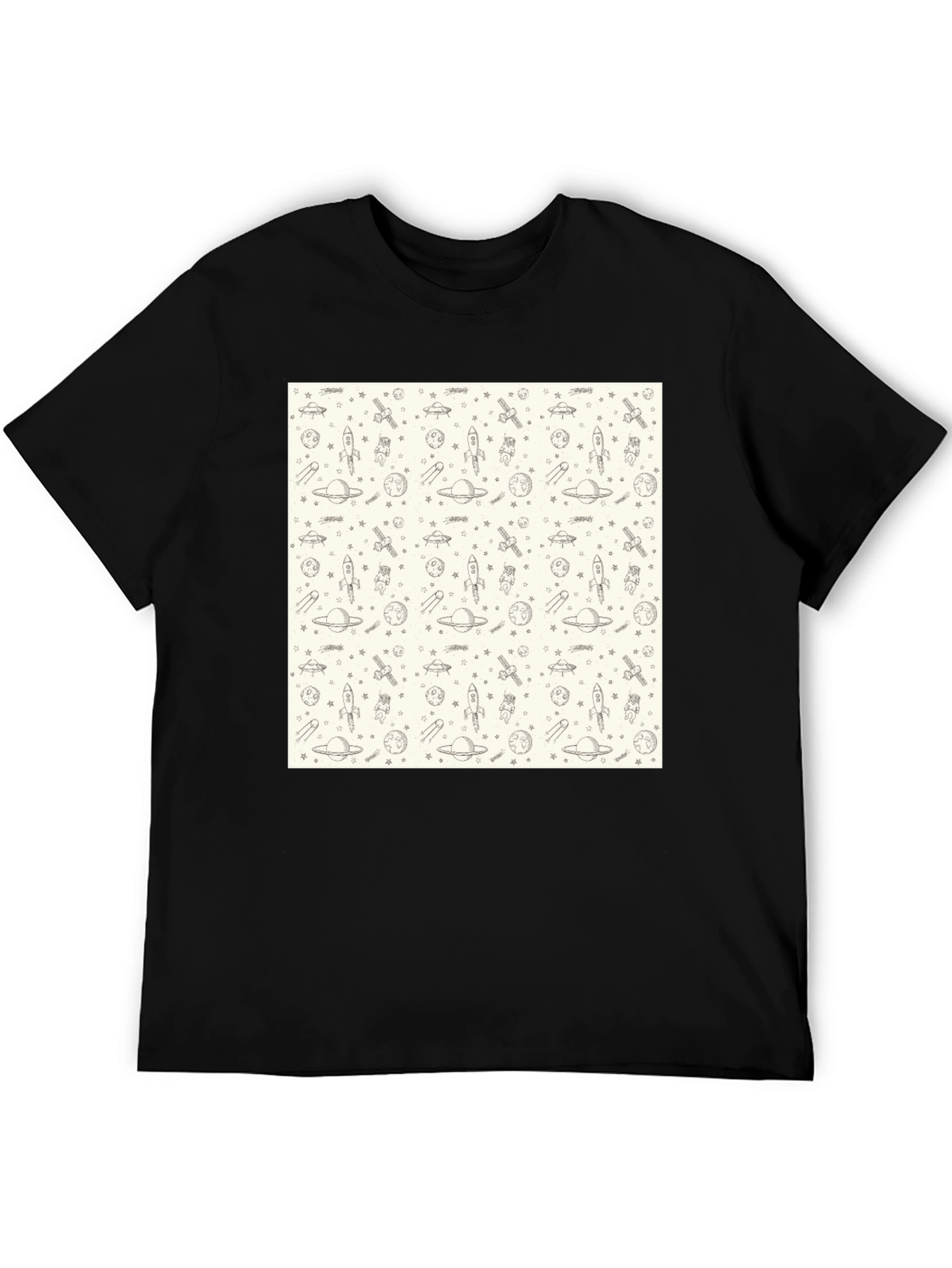 Space Pattern Black T-Shirt - Galaxy Design