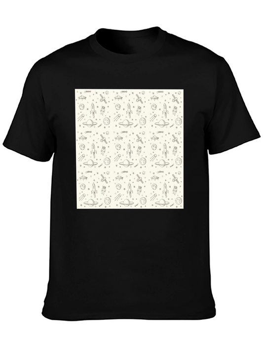 Space Pattern Black T-Shirt - Galaxy Design