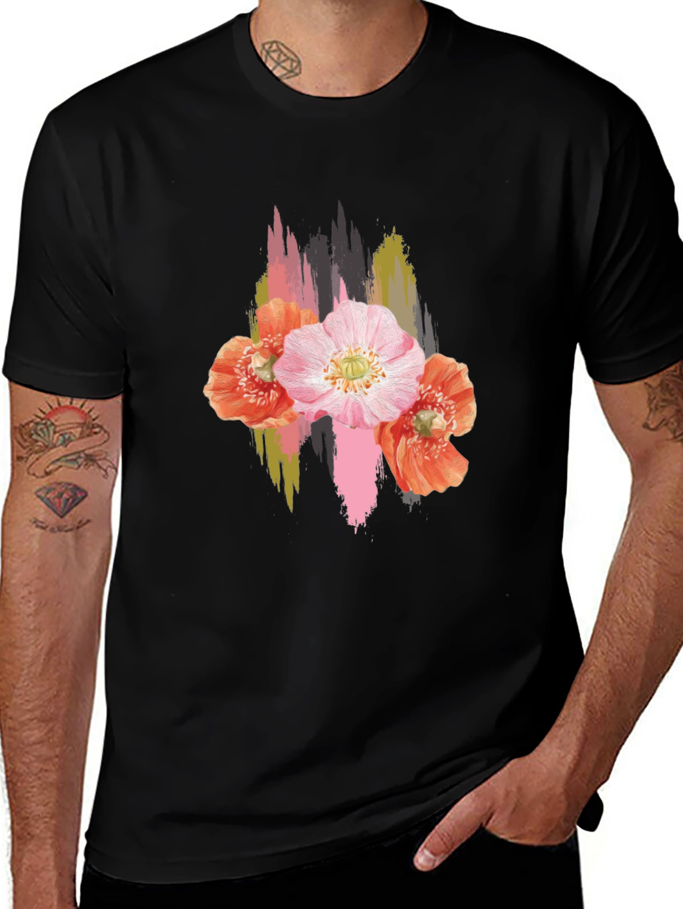 Floral Brushstroke Black T-Shirt