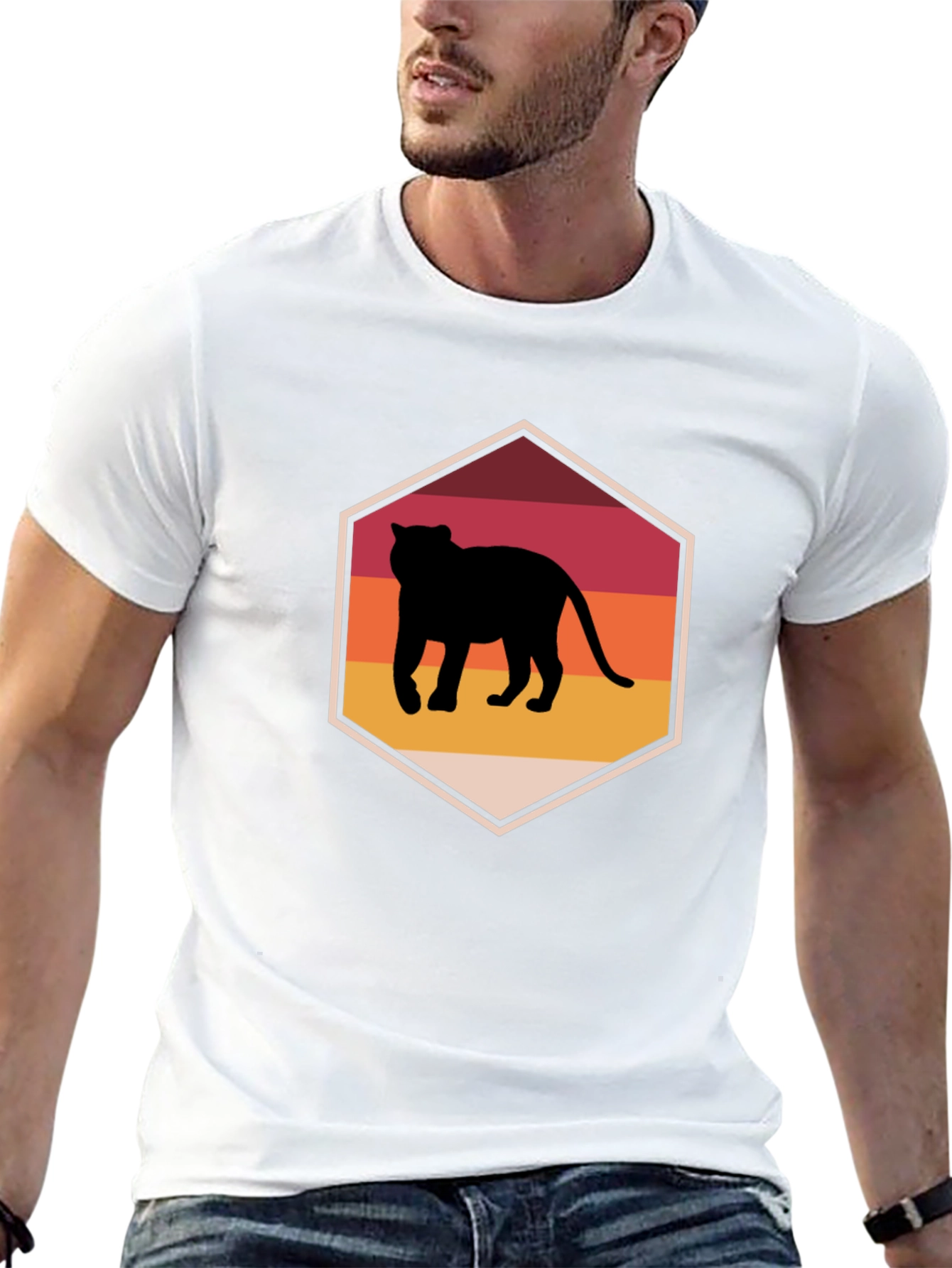 Retro Sunset Panther Graphic Tee - Black