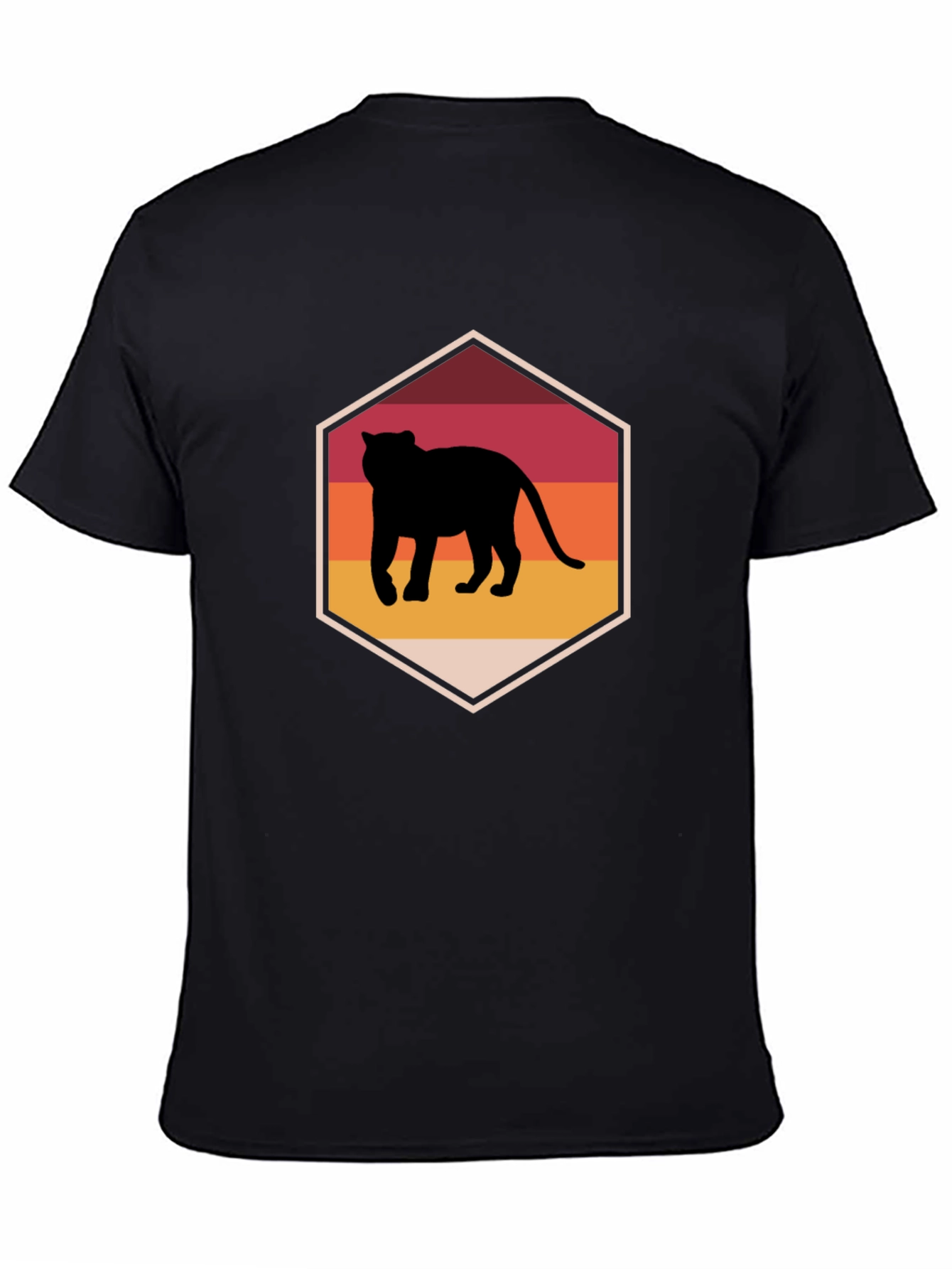 Retro Sunset Panther Graphic Tee - Black
