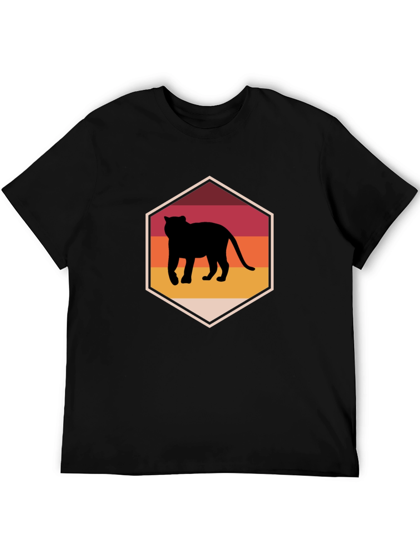 Retro Sunset Panther Graphic Tee - Black