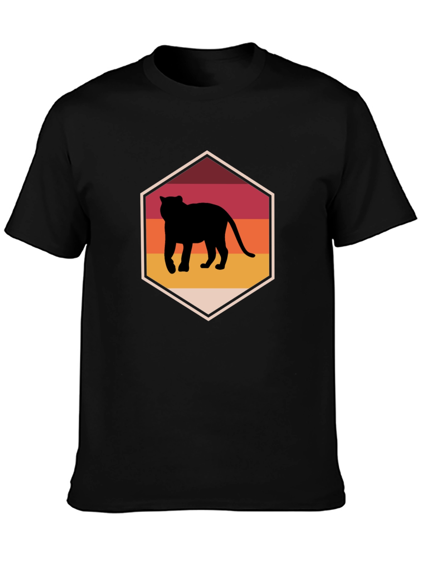 Retro Sunset Panther Graphic Tee - Black