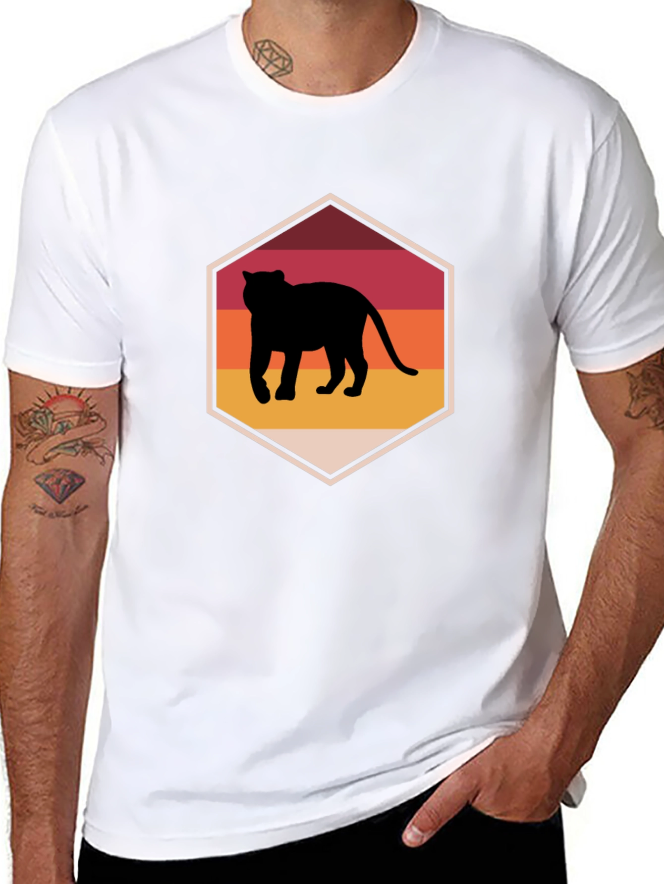 Retro Sunset Panther Graphic Tee - Black