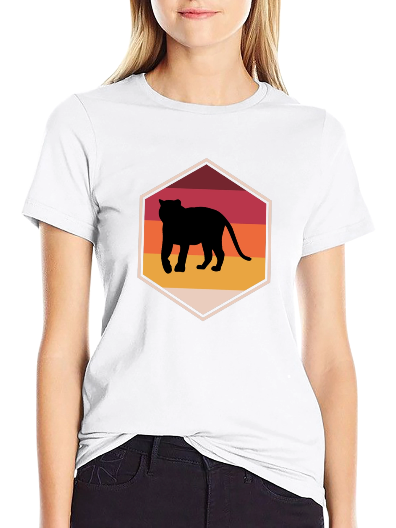 Retro Sunset Panther Graphic Tee - Black
