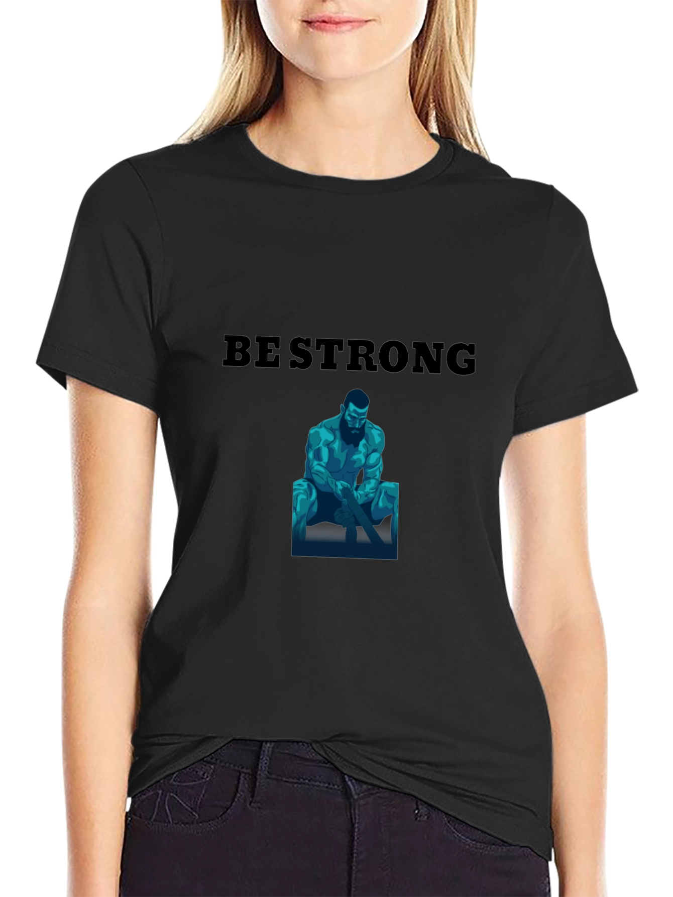 Be Strong Graphic Print Black T-Shirt